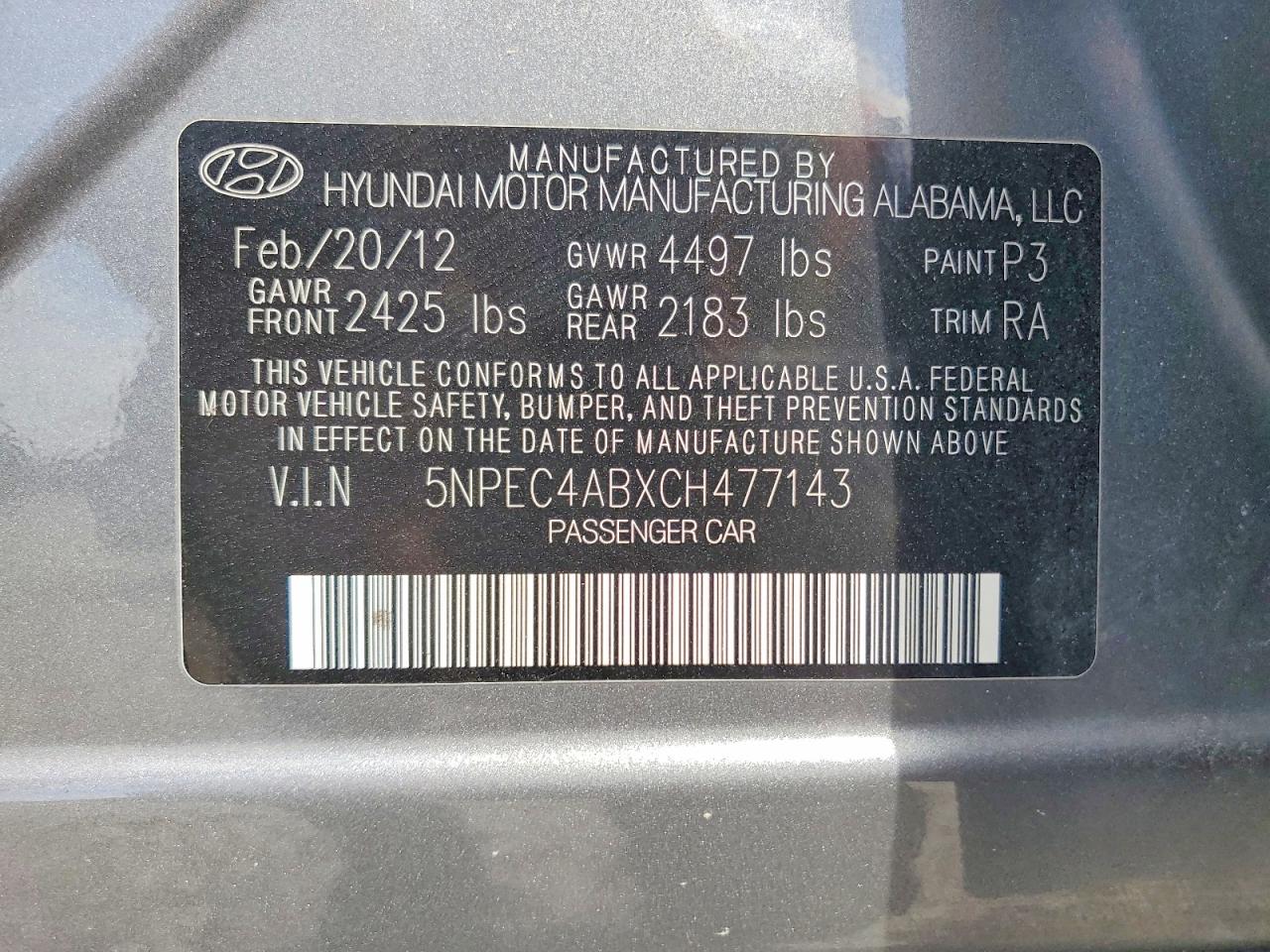 2012 Hyundai Sonata Limited 2.0t Gray vin: 5NPEC4ABXCH477143