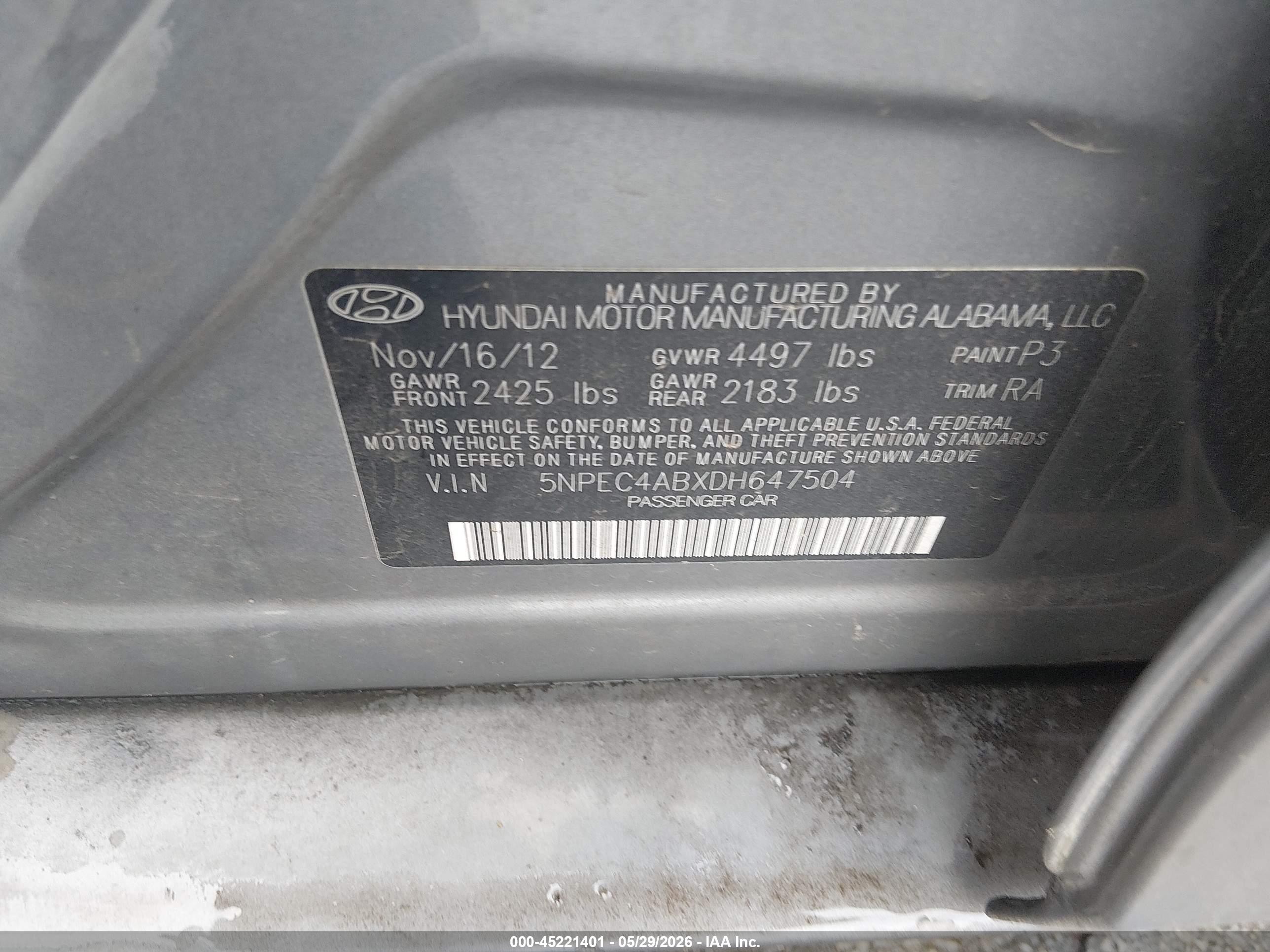 2013 Hyundai Sonata Limited 2.0t Серый vin: 5NPEC4ABXDH647504