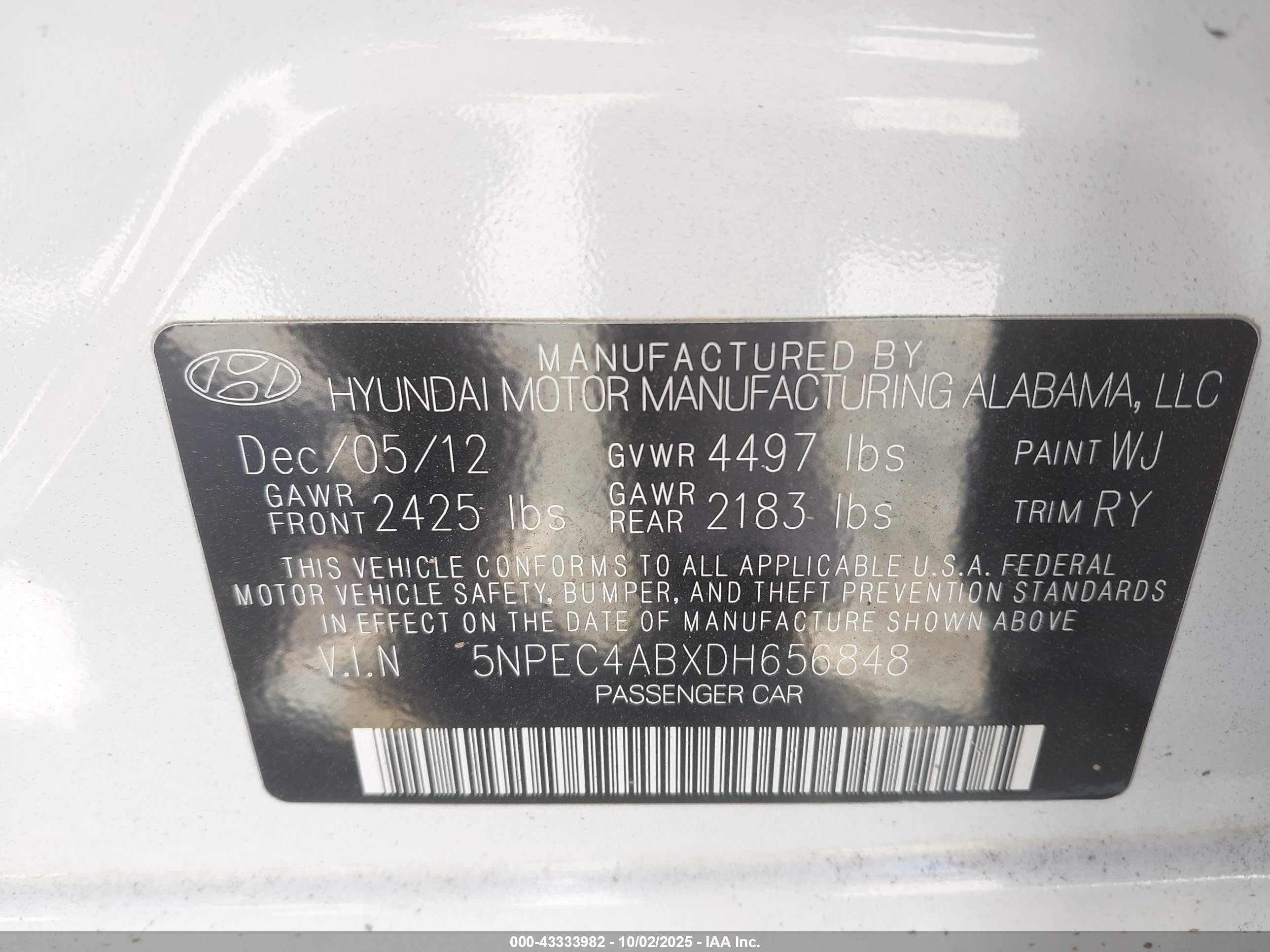 2013 Hyundai Sonata Se 2.0t White vin: 5NPEC4ABXDH656848