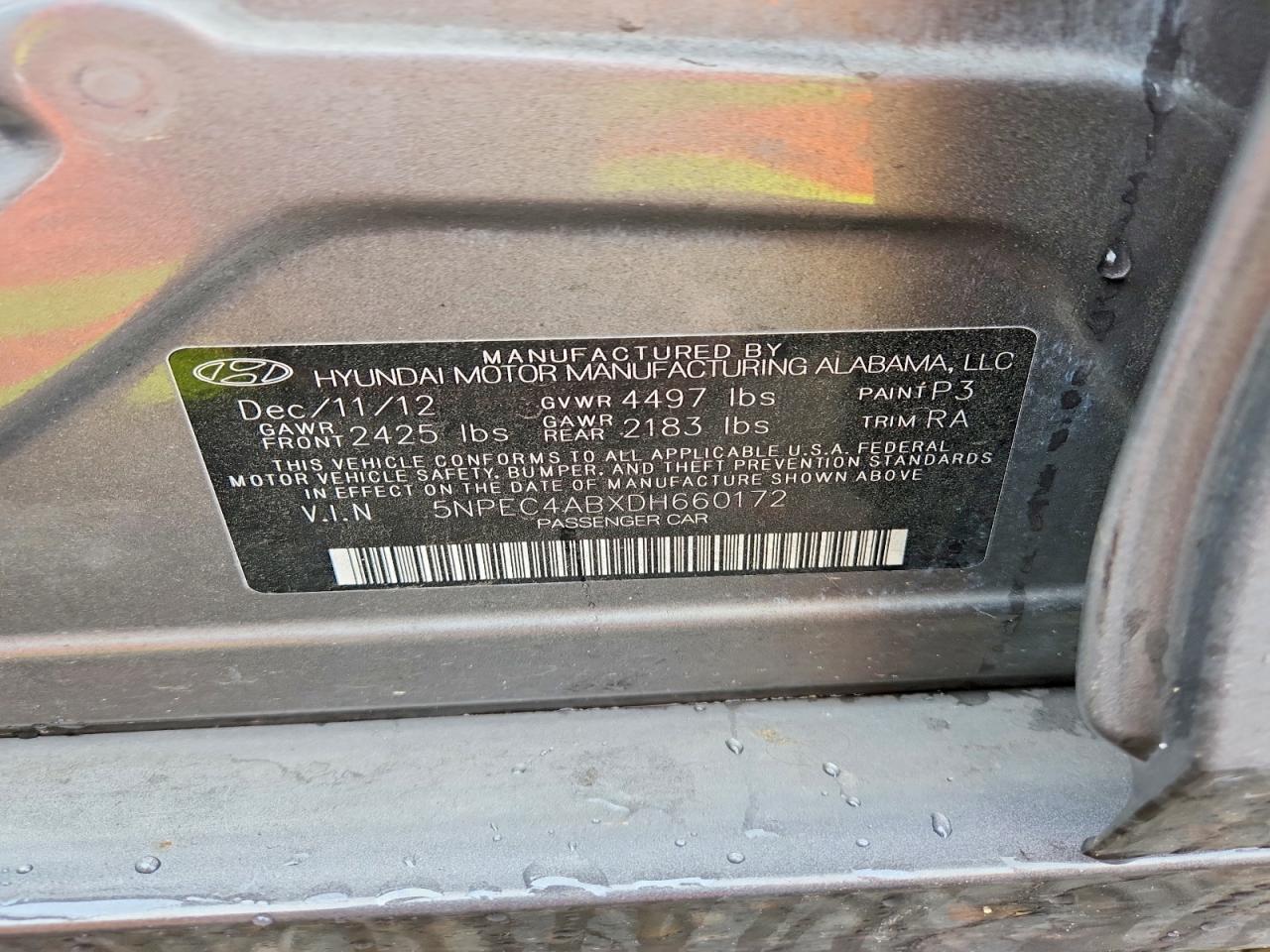 2013 Hyundai Sonata Limited 2.0t Gray vin: 5NPEC4ABXDH660172