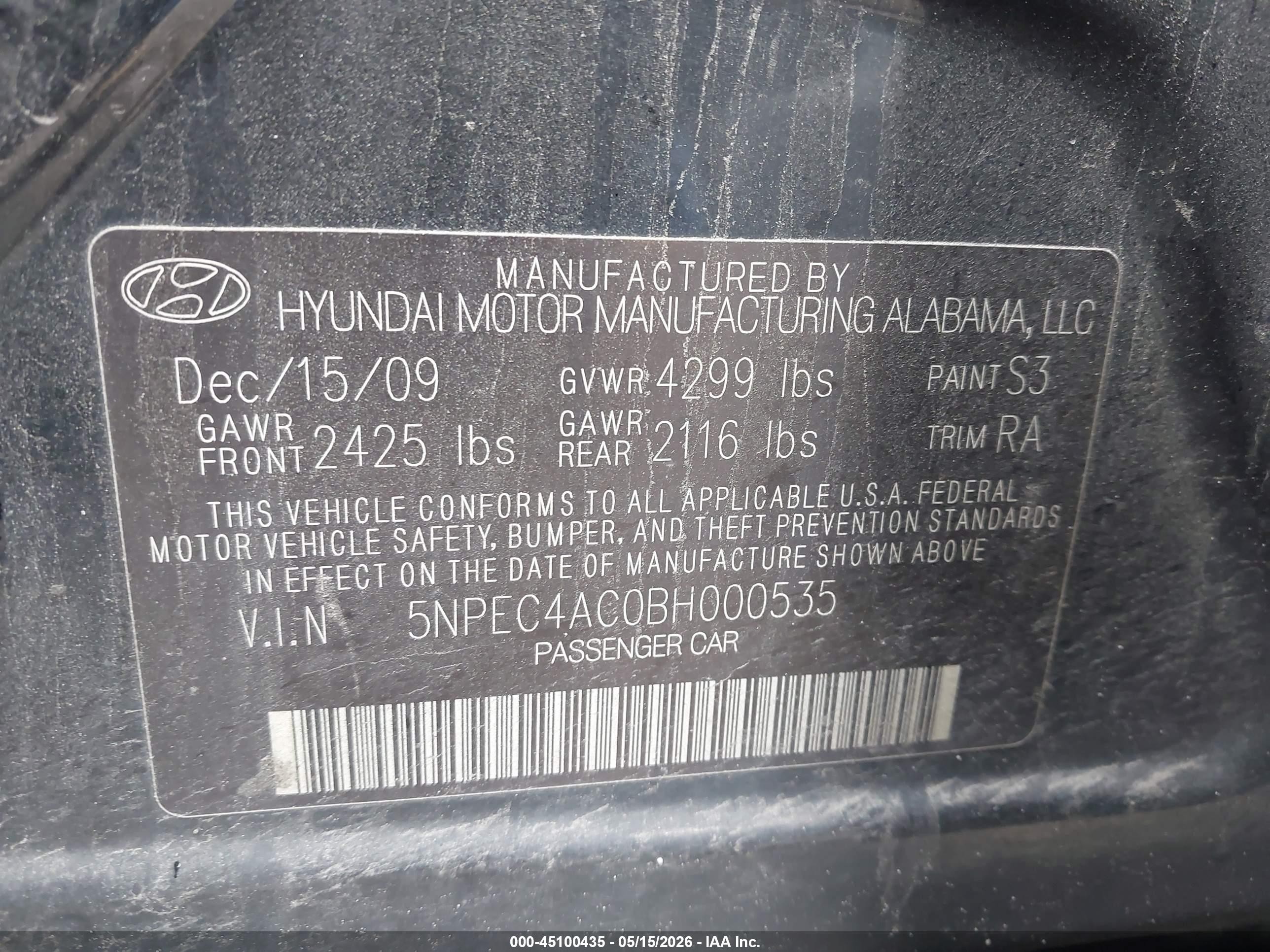 2011 Hyundai Sonata Limited Black vin: 5NPEC4AC0BH000535