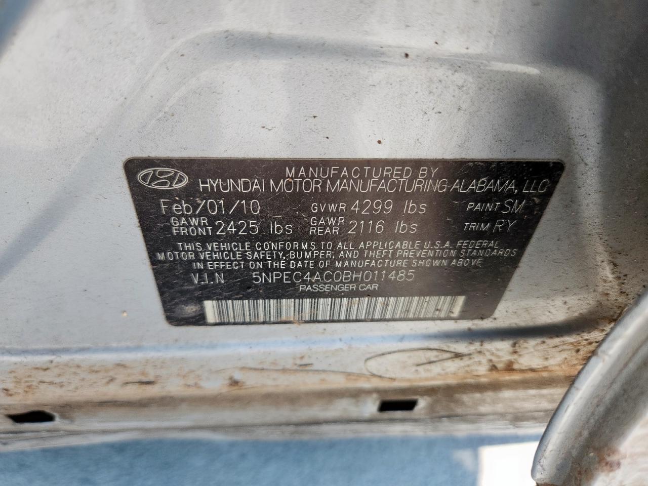2011 Hyundai Sonata Se Silver vin: 5NPEC4AC0BH011485
