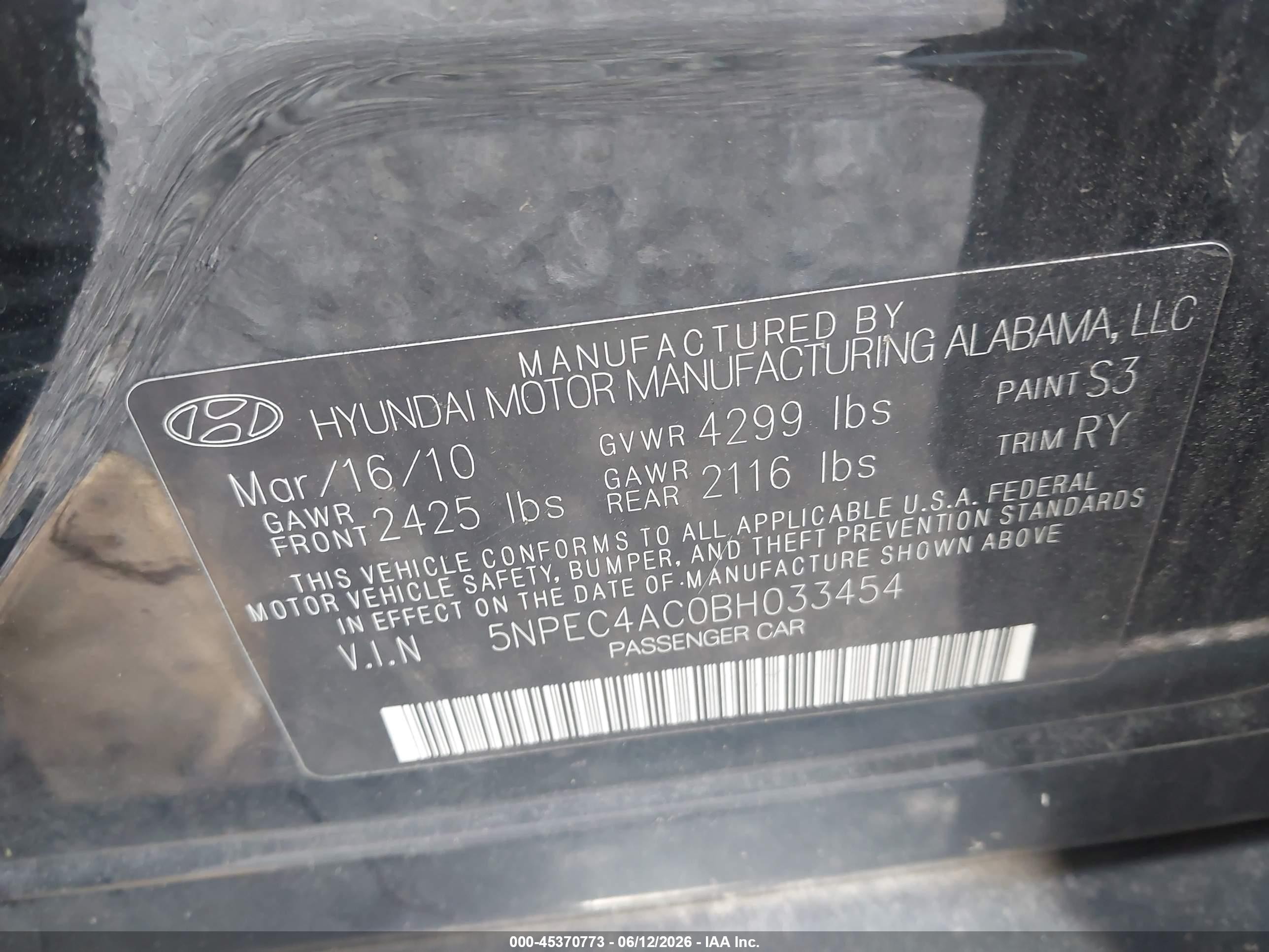 2011 Hyundai Sonata Limited Black vin: 5NPEC4AC0BH033454