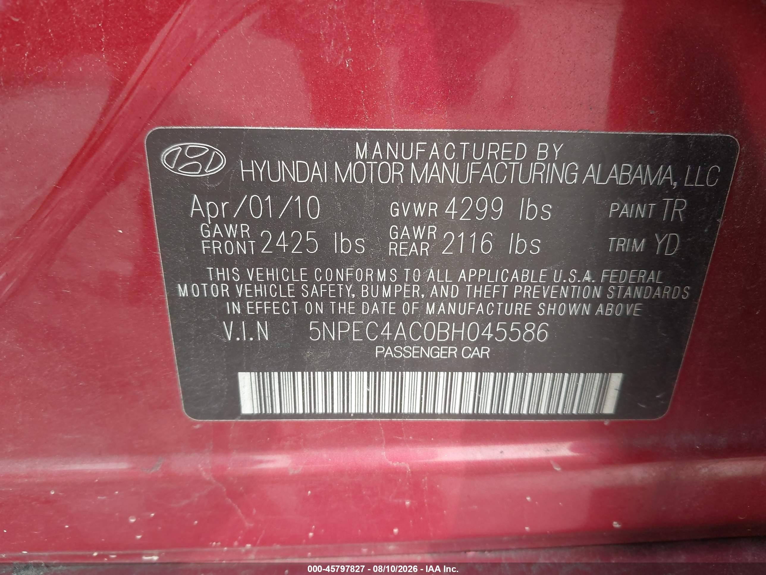 2011 Hyundai Sonata Limited Red vin: 5NPEC4AC0BH045586