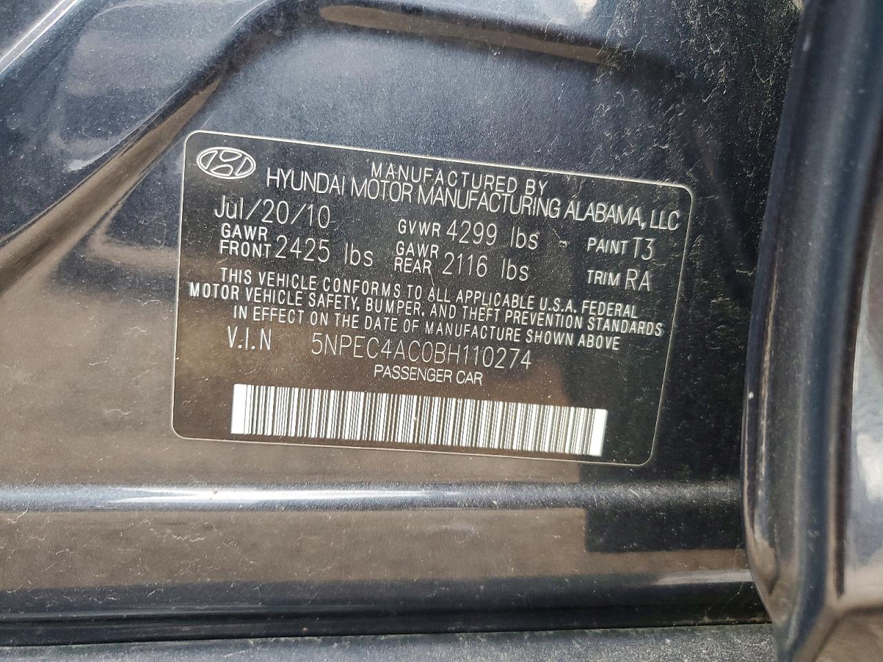 2011 Hyundai Sonata Limited Blue vin: 5NPEC4AC0BH110274