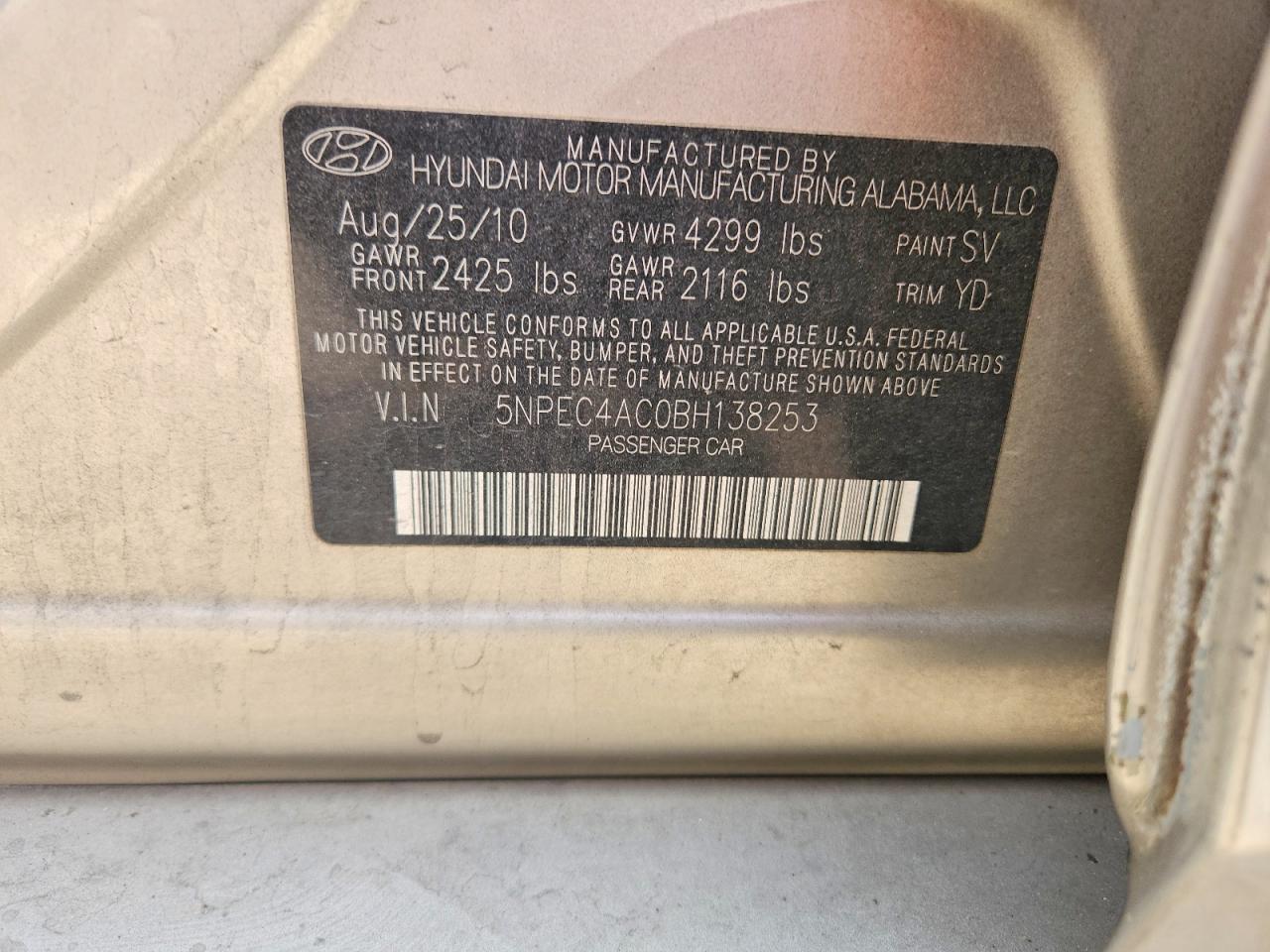 2011 Hyundai Sonata Limited Gold vin: 5NPEC4AC0BH138253