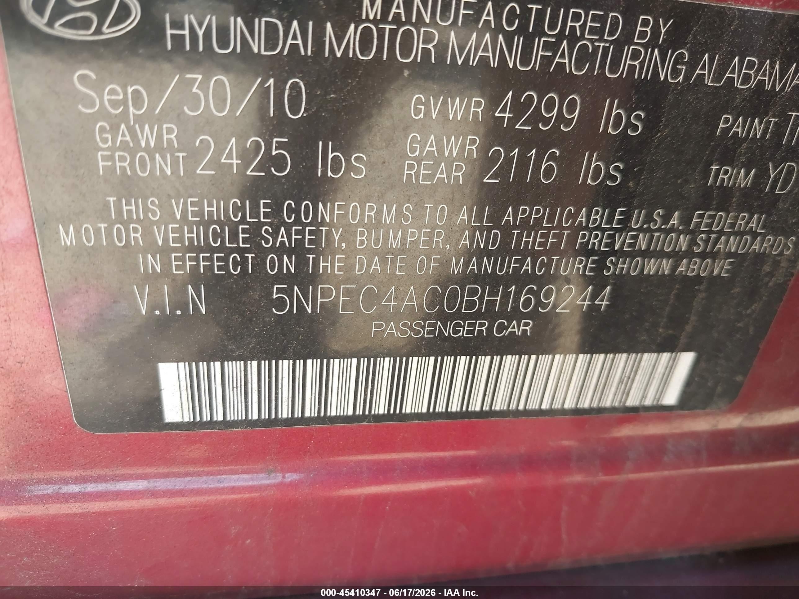 2011 Hyundai Sonata Limited Burgundy vin: 5NPEC4AC0BH169244