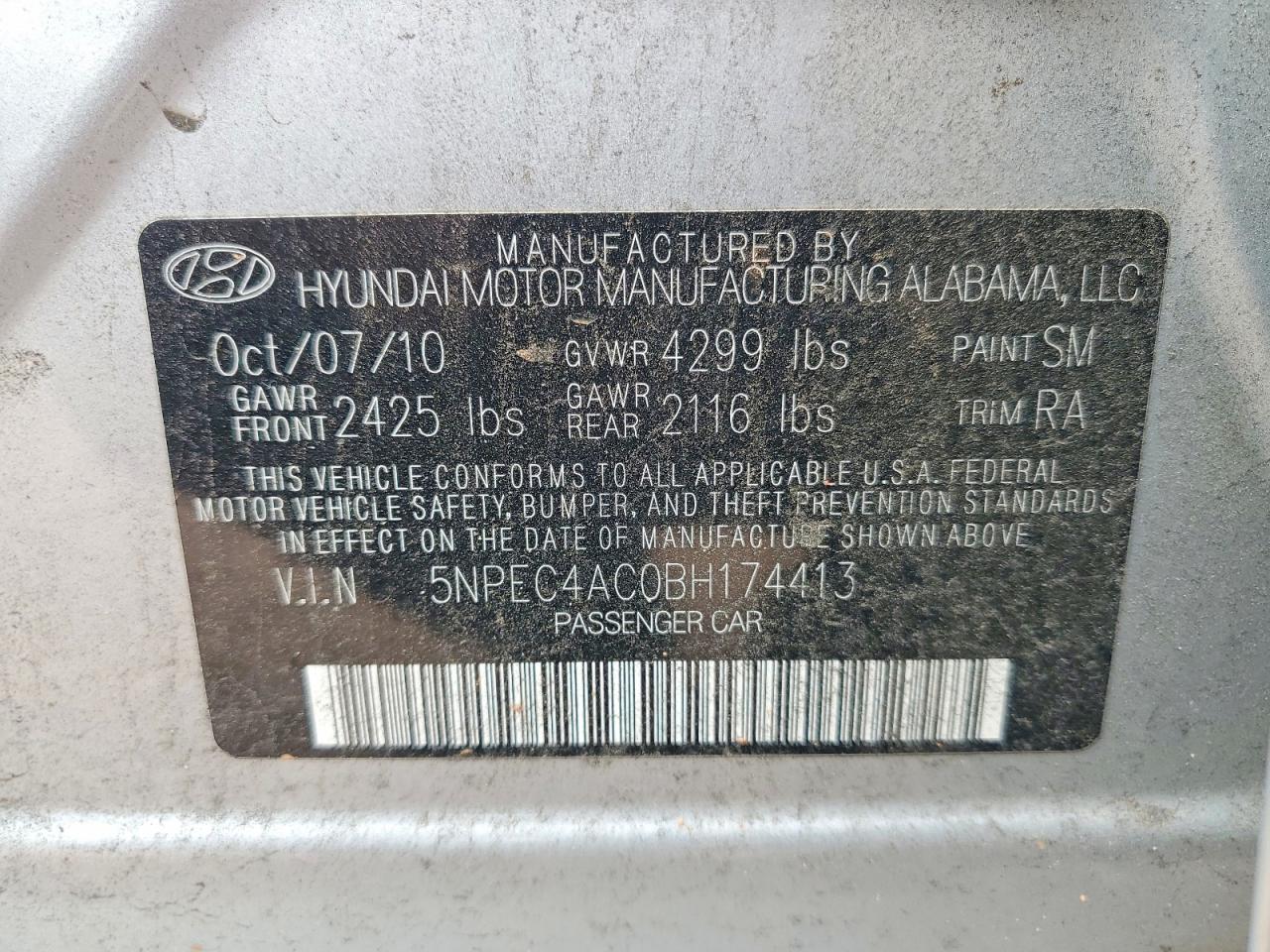 2011 Hyundai Sonata Se Silver vin: 5NPEC4AC0BH174413