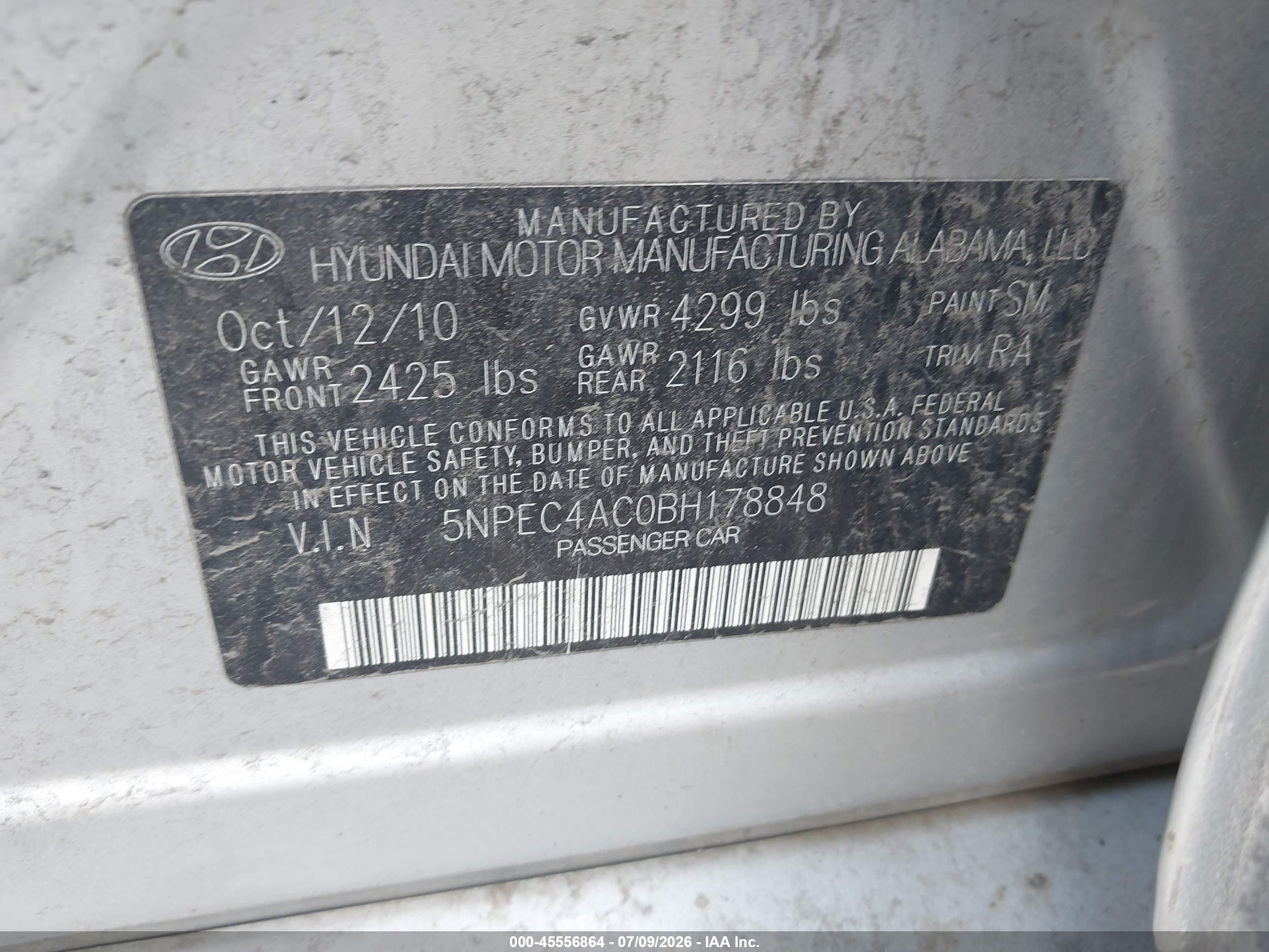 2011 Hyundai Sonata Se Silver vin: 5NPEC4AC0BH178848