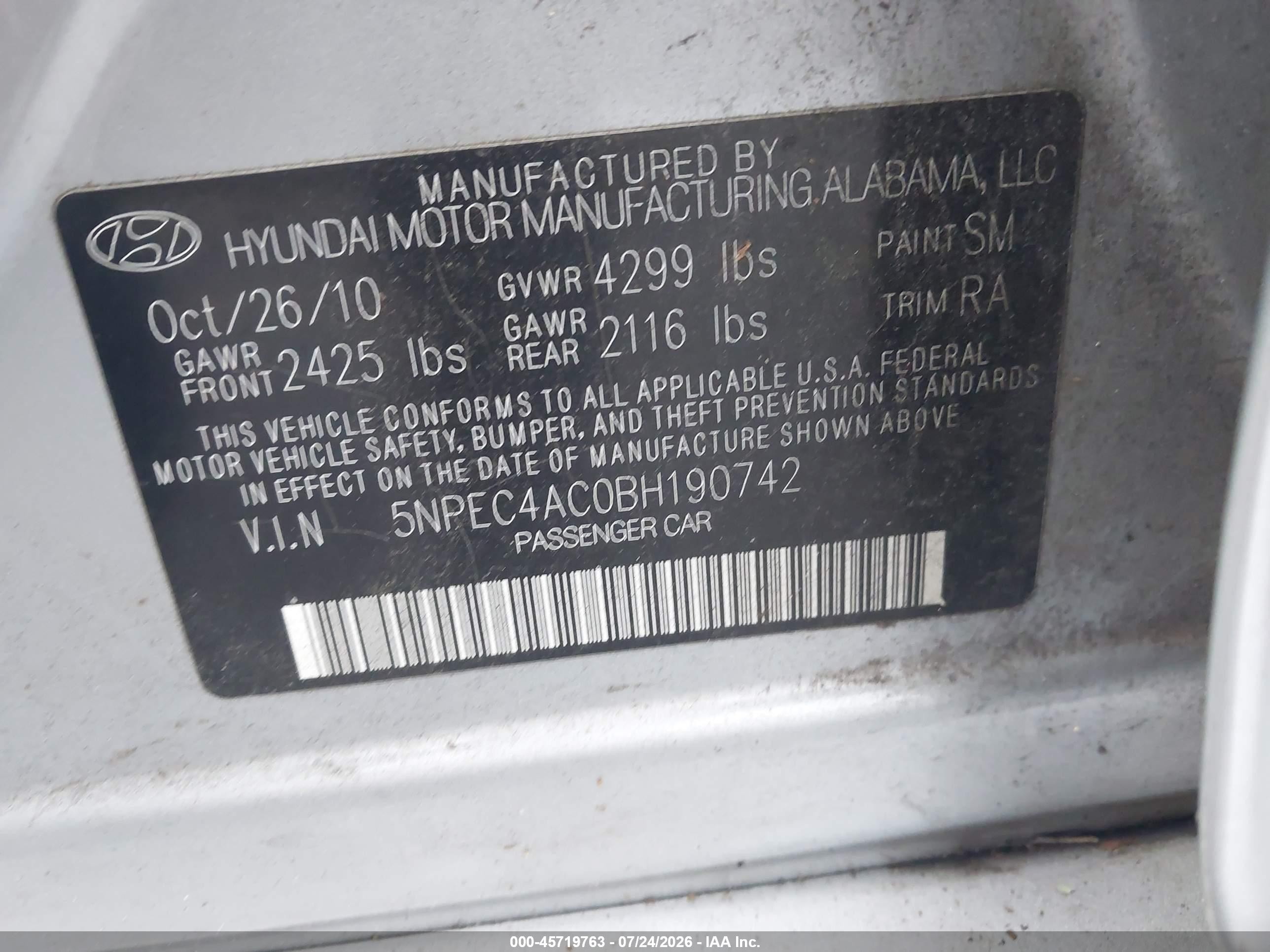2011 Hyundai Sonata Limited Silver vin: 5NPEC4AC0BH190742