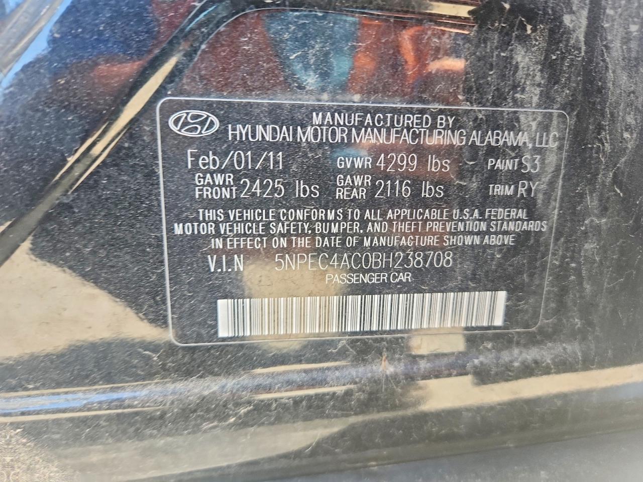2011 Hyundai Sonata Limited Черный vin: 5NPEC4AC0BH238708