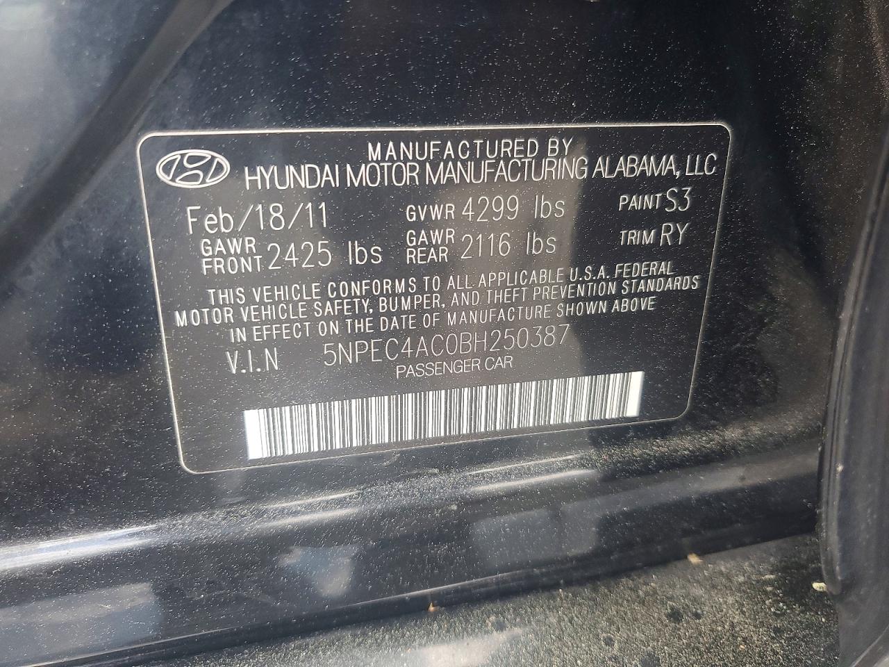 2011 Hyundai Sonata Se Черный vin: 5NPEC4AC0BH250387