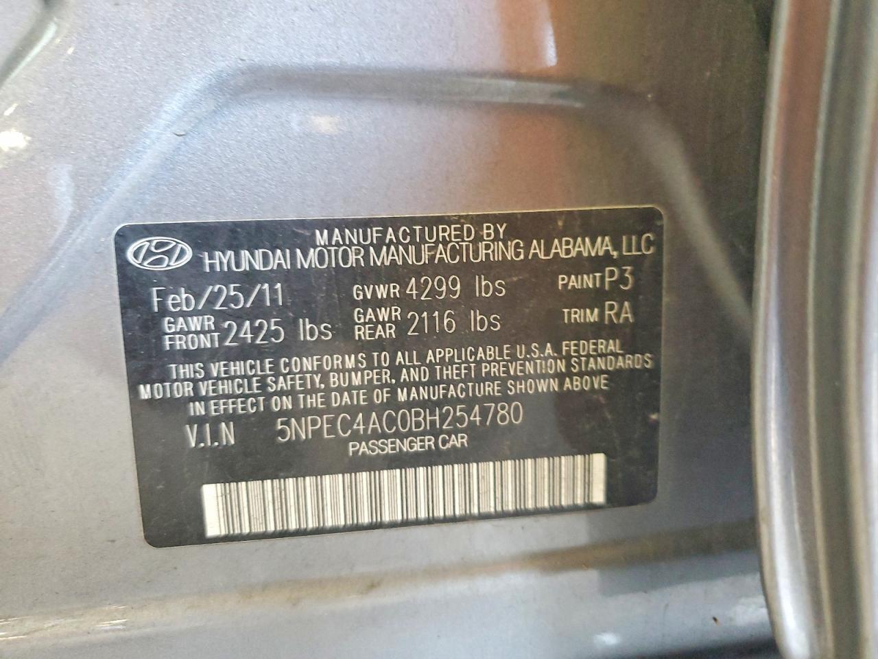2011 Hyundai Sonata Se Gray vin: 5NPEC4AC0BH254780