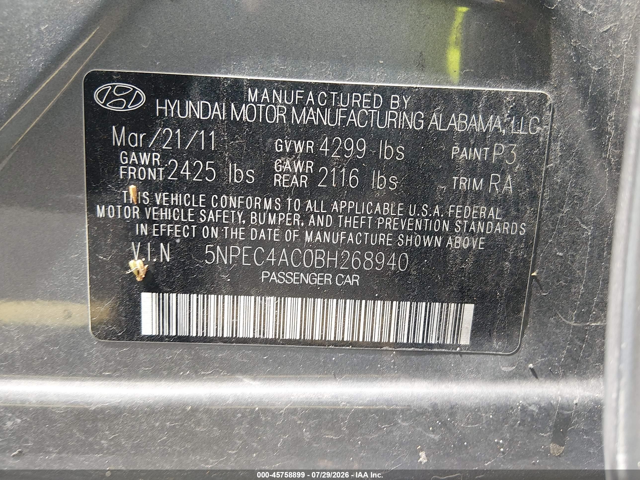 2011 Hyundai Sonata Limited Gray vin: 5NPEC4AC0BH268940