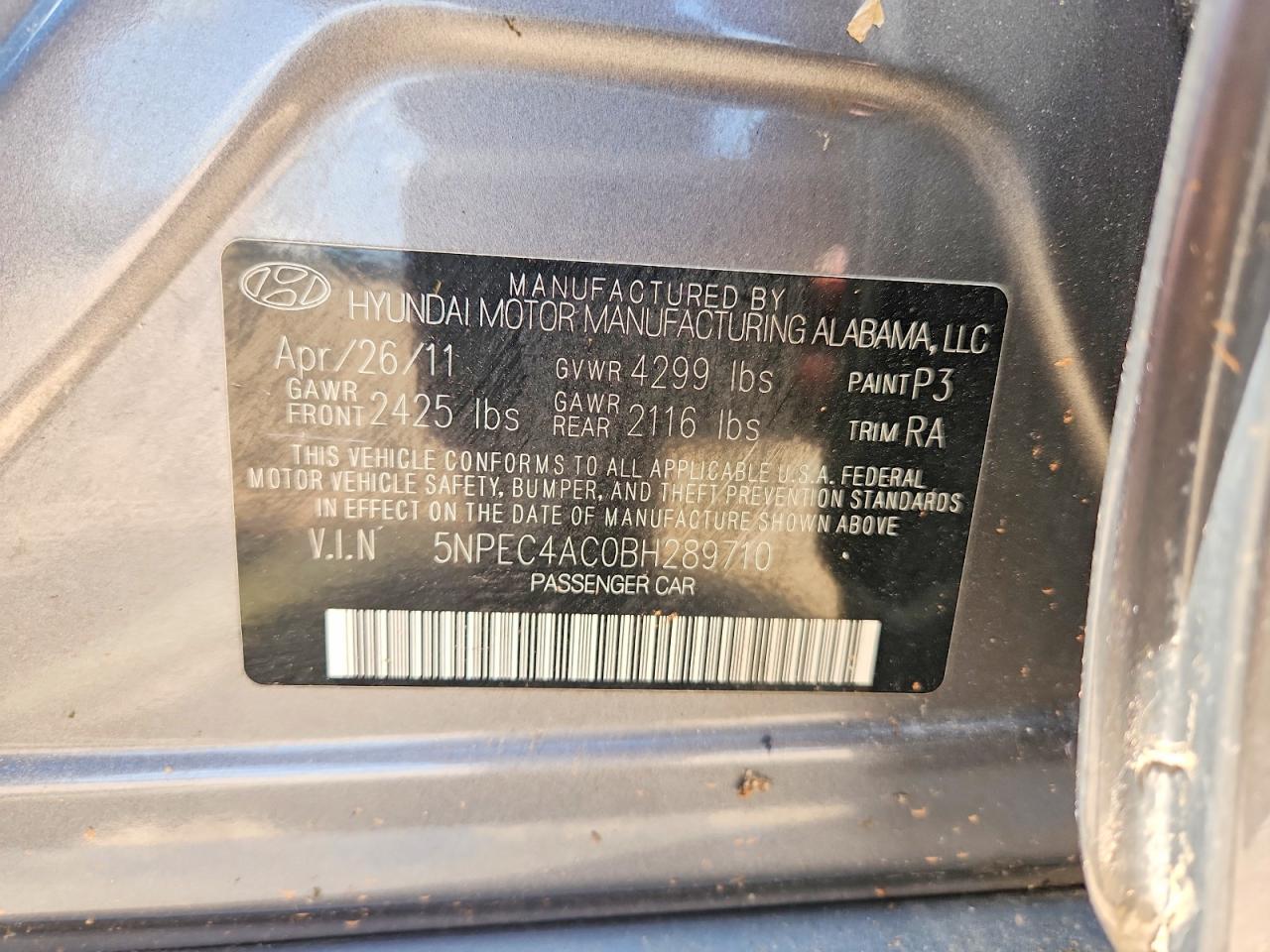 2011 Hyundai Sonata Se Gray vin: 5NPEC4AC0BH289710