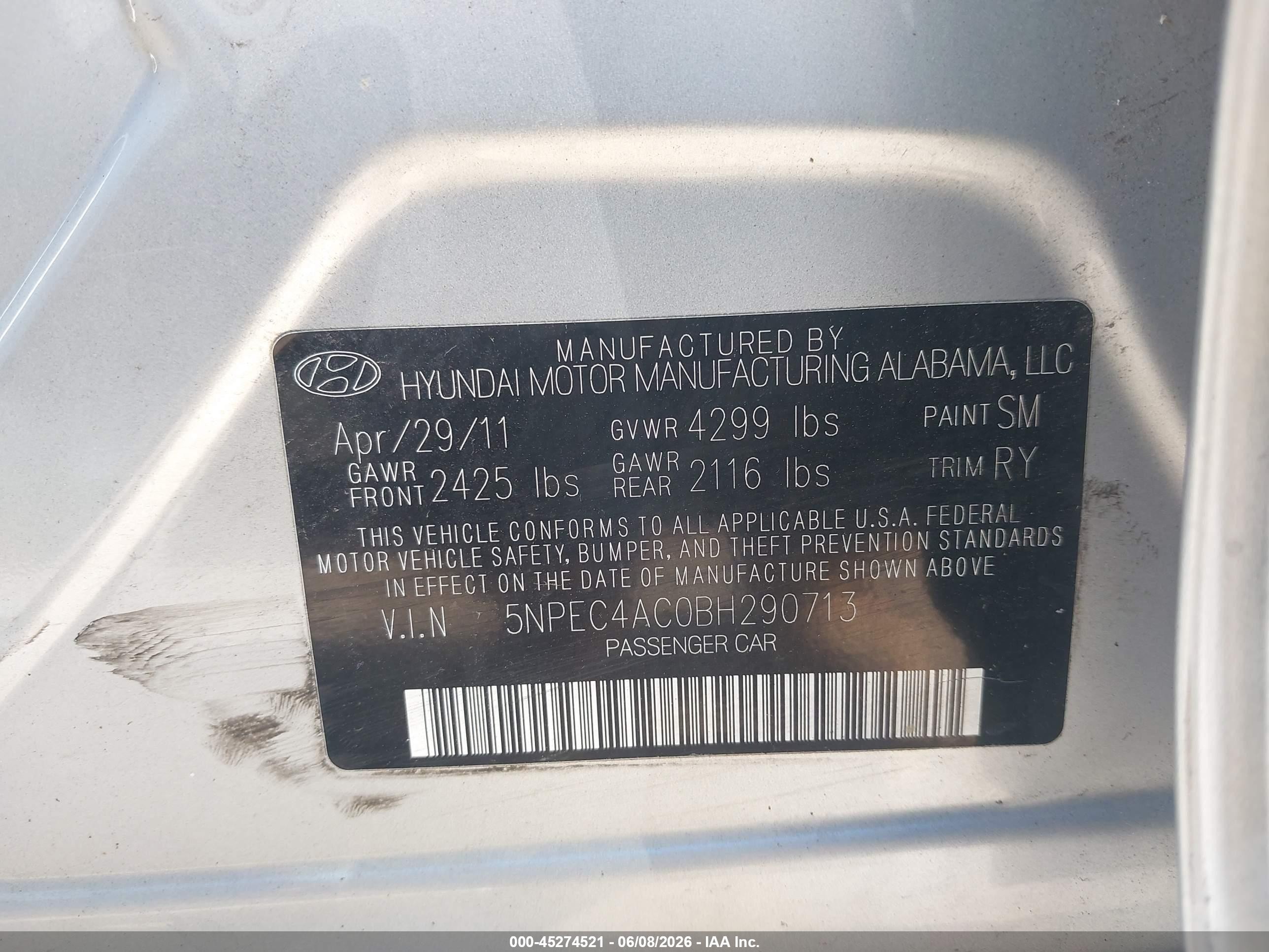 2011 Hyundai Sonata Limited Silver vin: 5NPEC4AC0BH290713