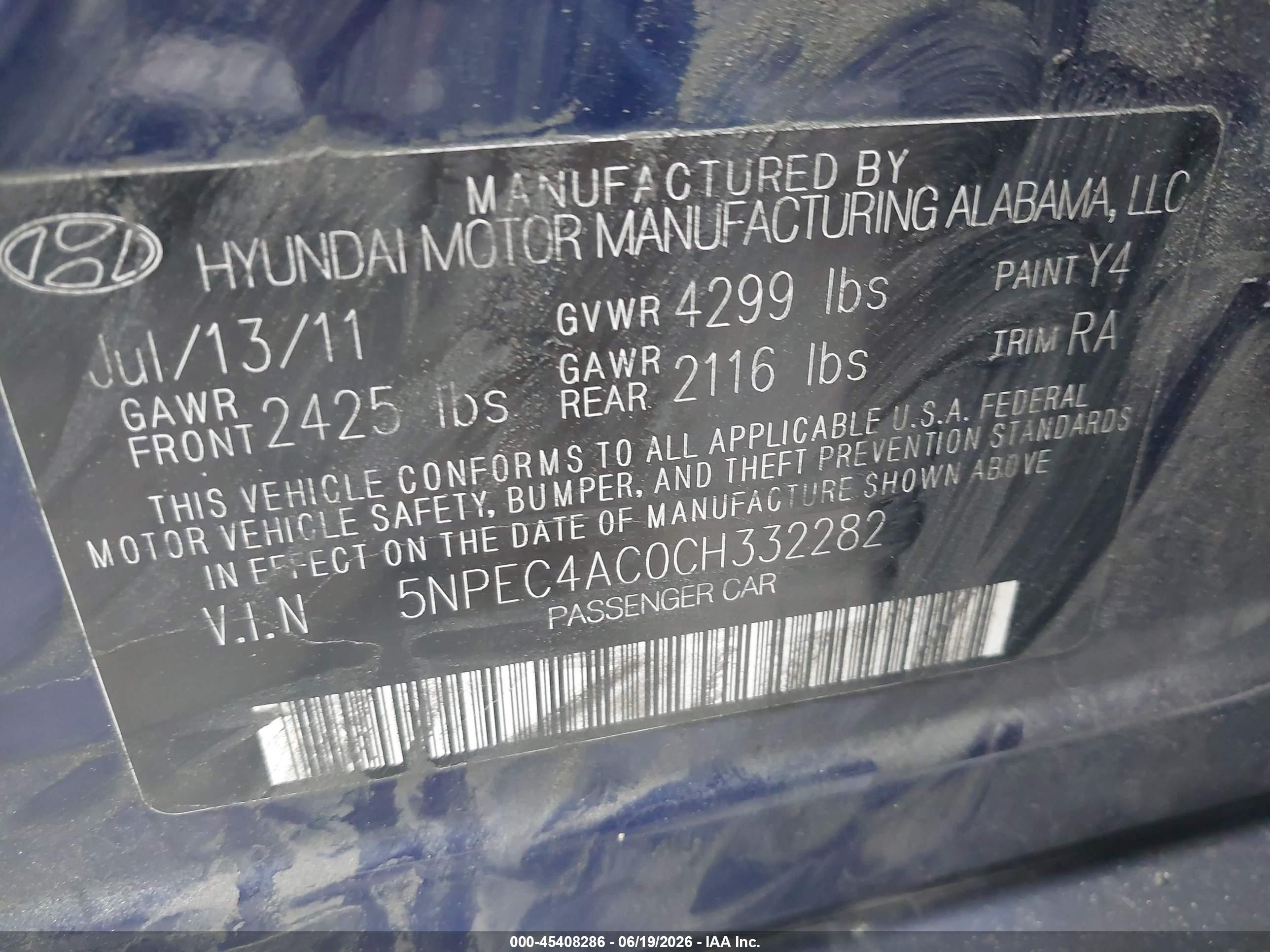 2012 Hyundai Sonata Limited Blue vin: 5NPEC4AC0CH332282