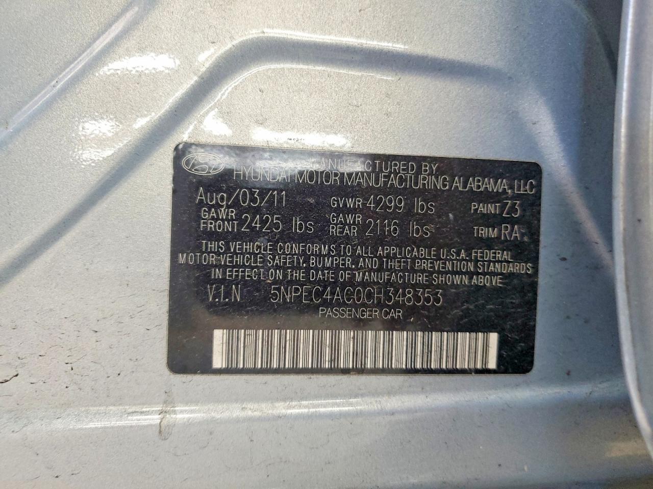 2012 Hyundai Sonata Limited Blue vin: 5NPEC4AC0CH348353