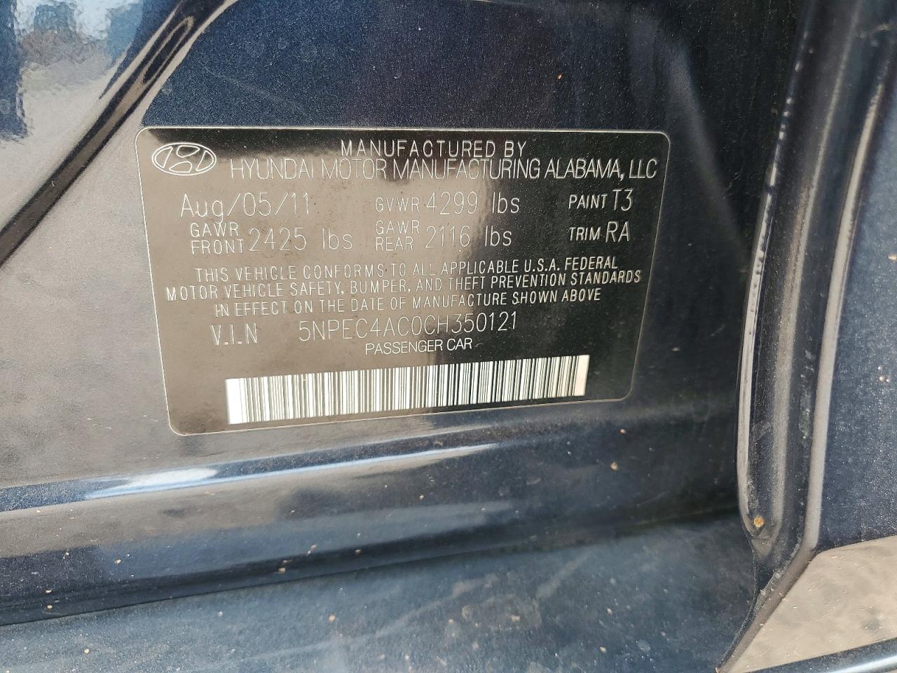 2012 Hyundai Sonata Limited Blue vin: 5NPEC4AC0CH350121