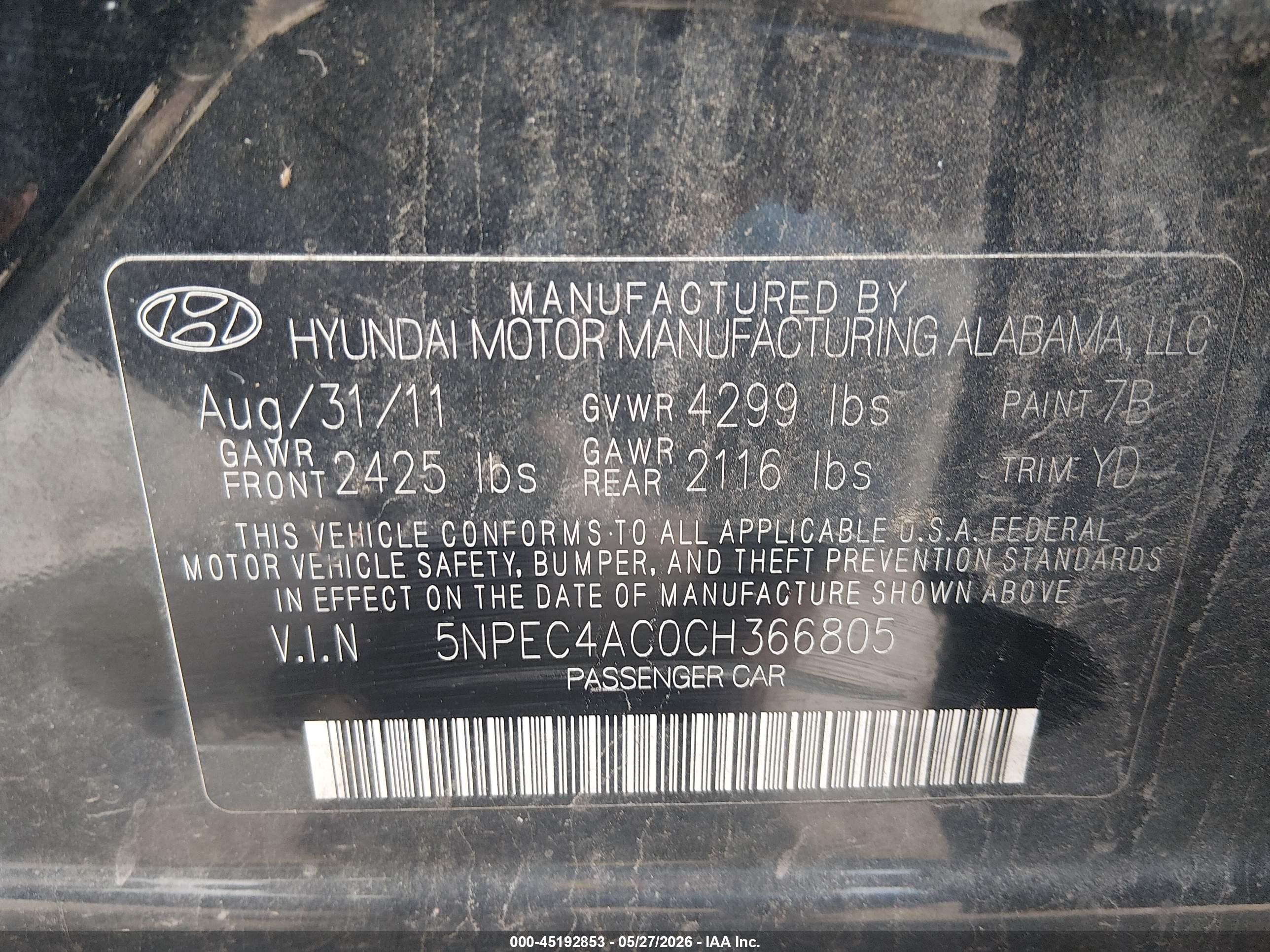 2012 Hyundai Sonata Limited Black vin: 5NPEC4AC0CH366805