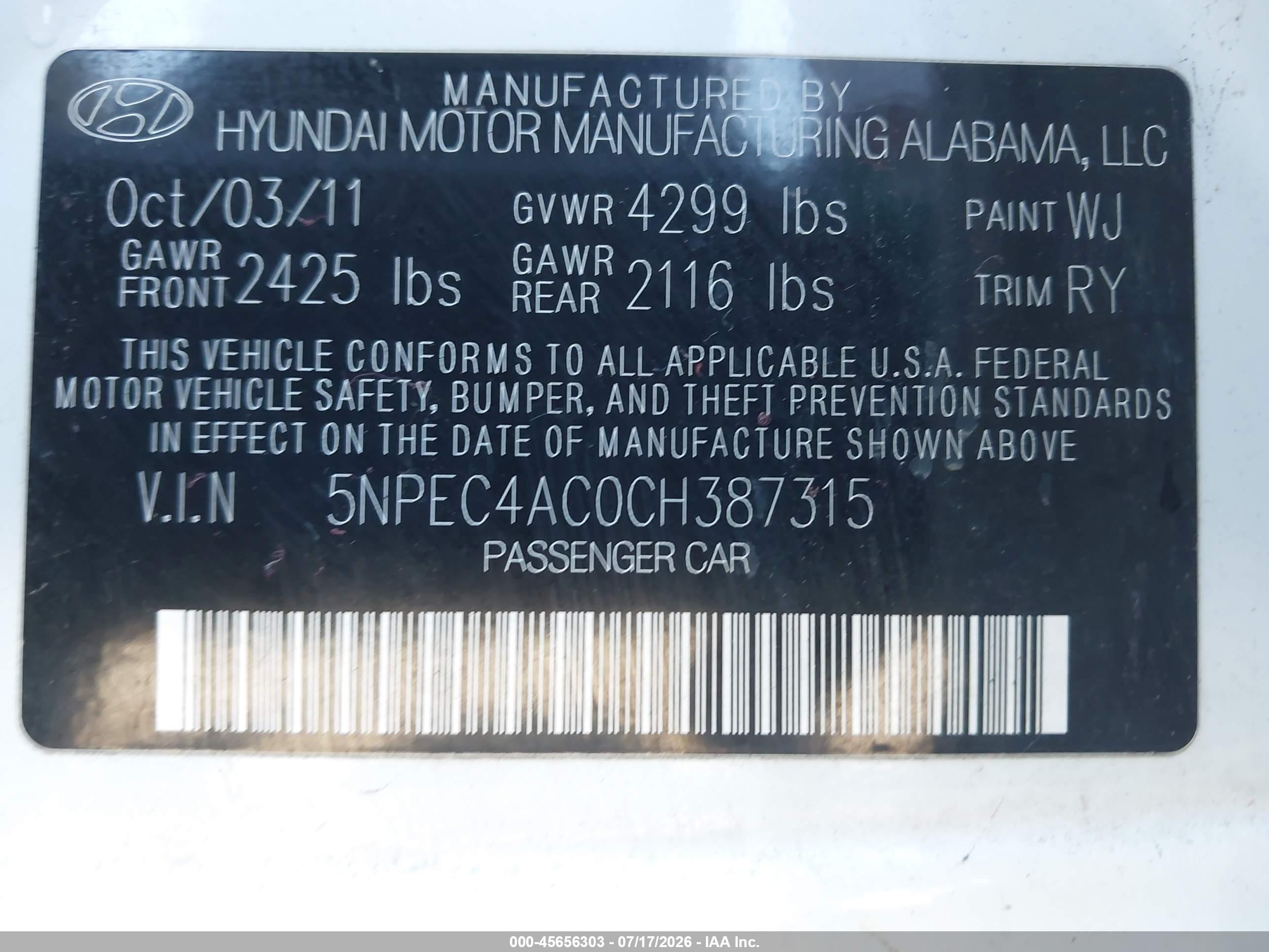2012 Hyundai Sonata Se Белый vin: 5NPEC4AC0CH387315