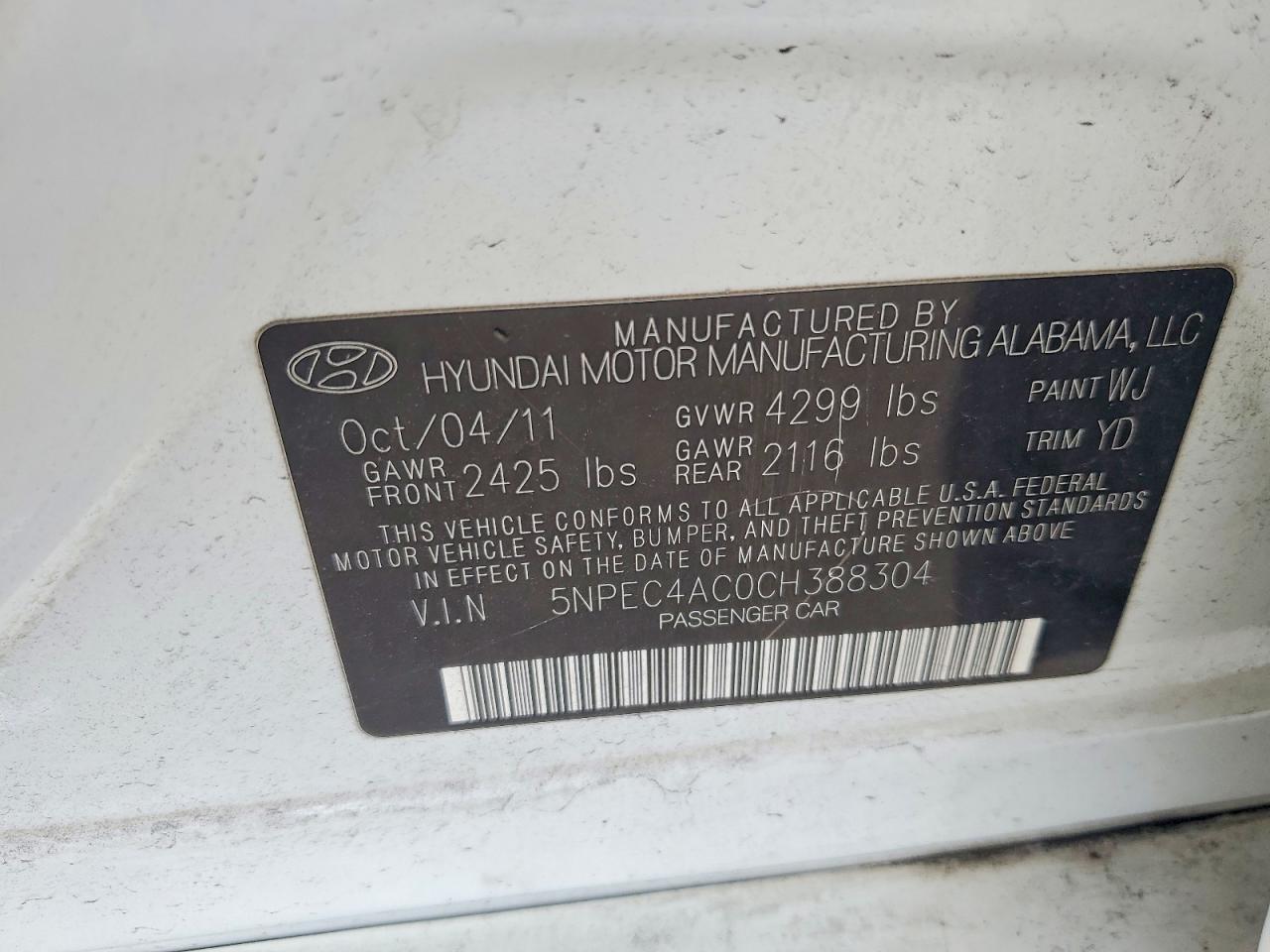 2012 Hyundai Sonata Limited White vin: 5NPEC4AC0CH388304