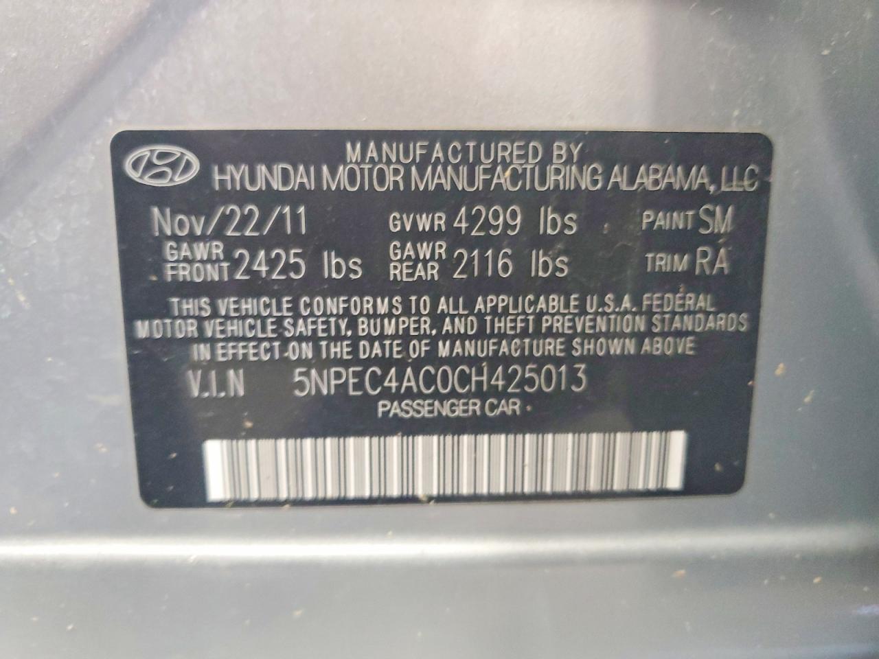 2012 Hyundai Sonata Se Silver vin: 5NPEC4AC0CH425013