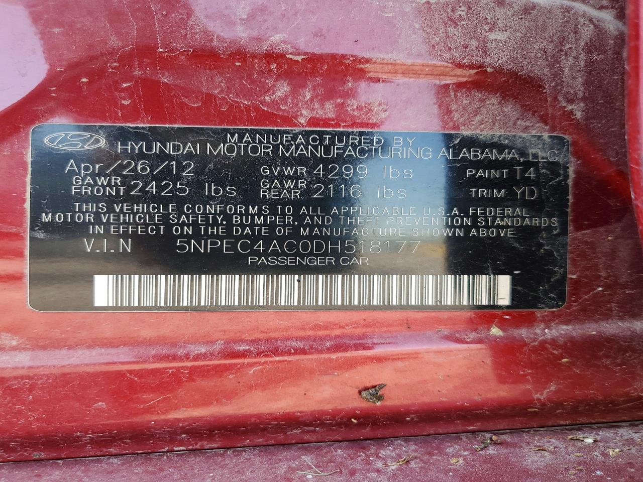 2013 Hyundai Sonata Limited Red vin: 5NPEC4AC0DH518177
