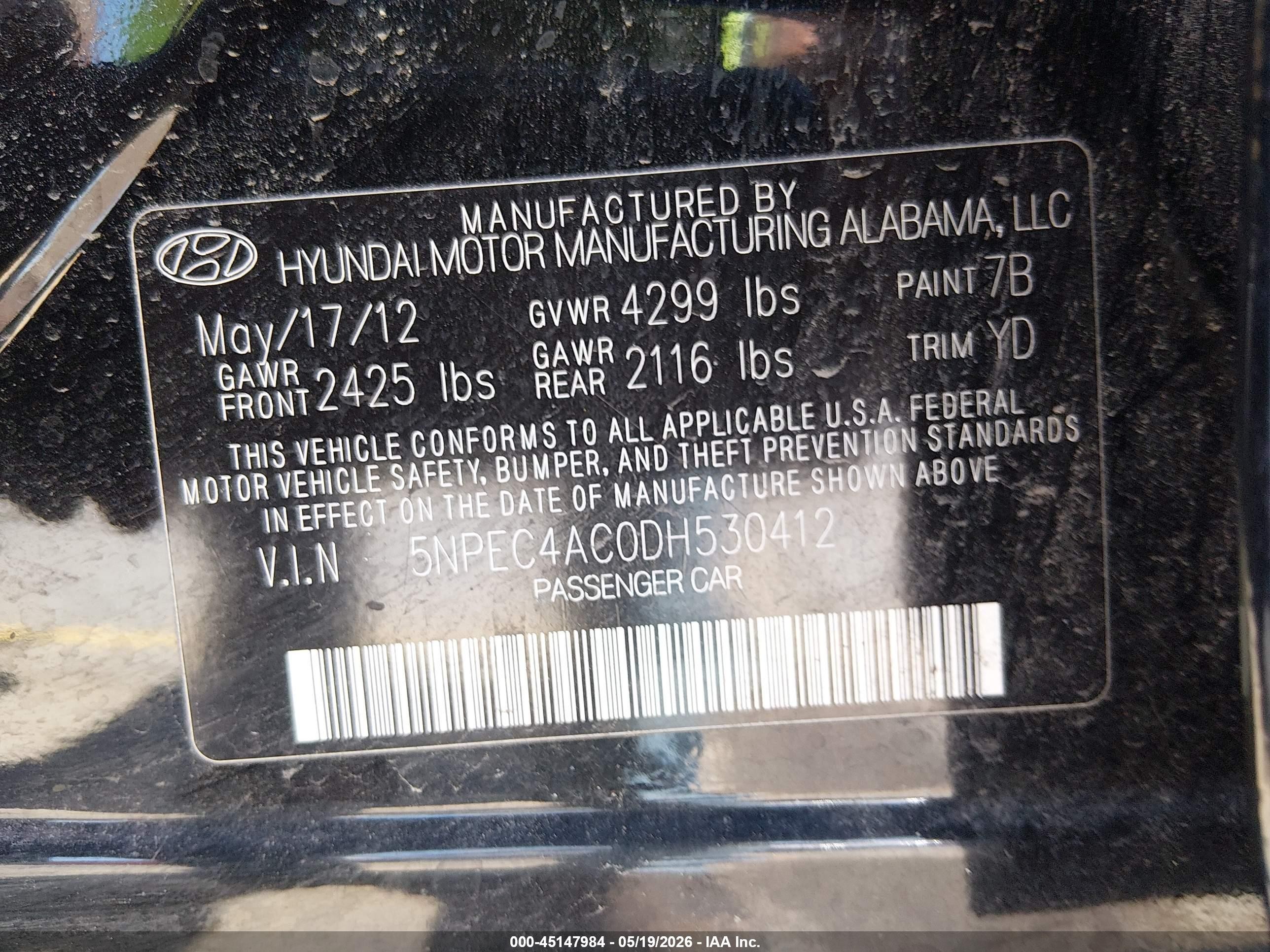 2013 Hyundai Sonata Limited Black vin: 5NPEC4AC0DH530412