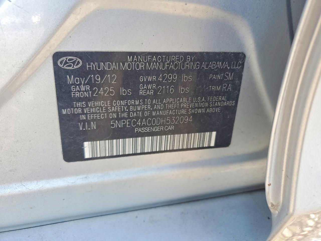 2013 Hyundai Sonata Se Silver vin: 5NPEC4AC0DH532094