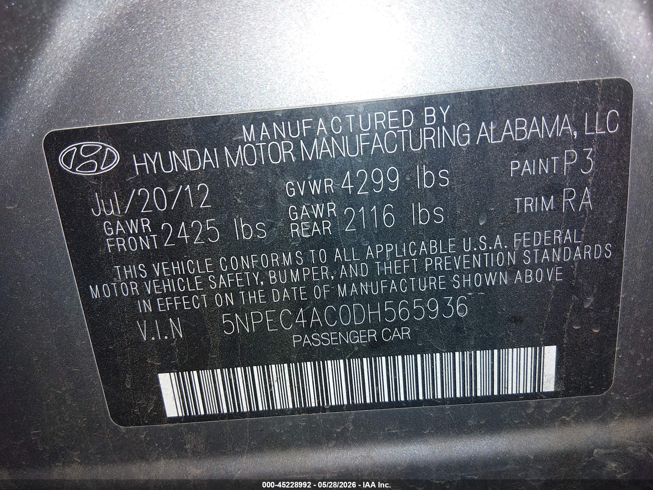 2013 Hyundai Sonata Se Gray vin: 5NPEC4AC0DH565936
