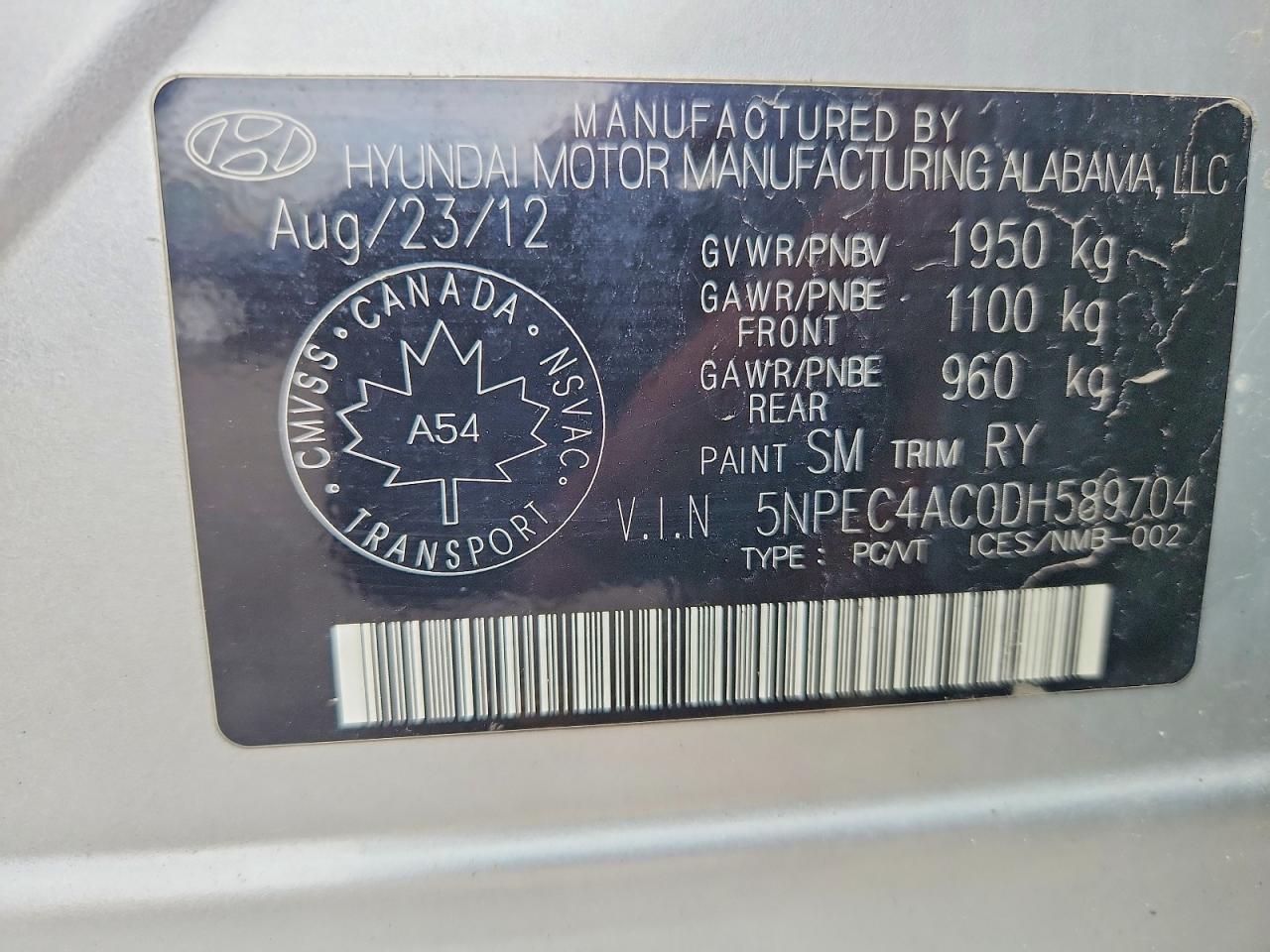 2013 Hyundai Sonata Se Silver vin: 5NPEC4AC0DH589704