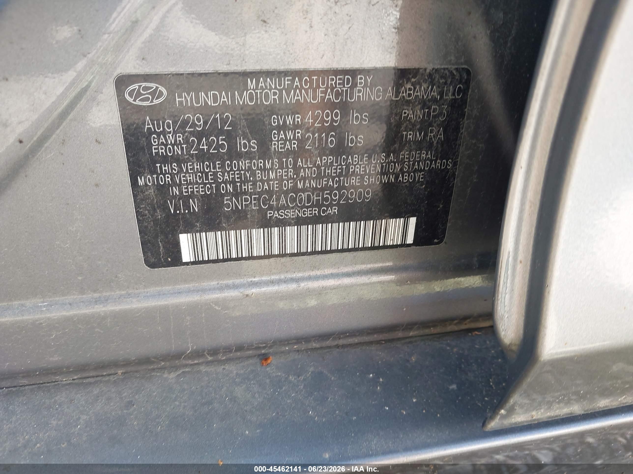 2013 Hyundai Sonata Se Gray vin: 5NPEC4AC0DH592909