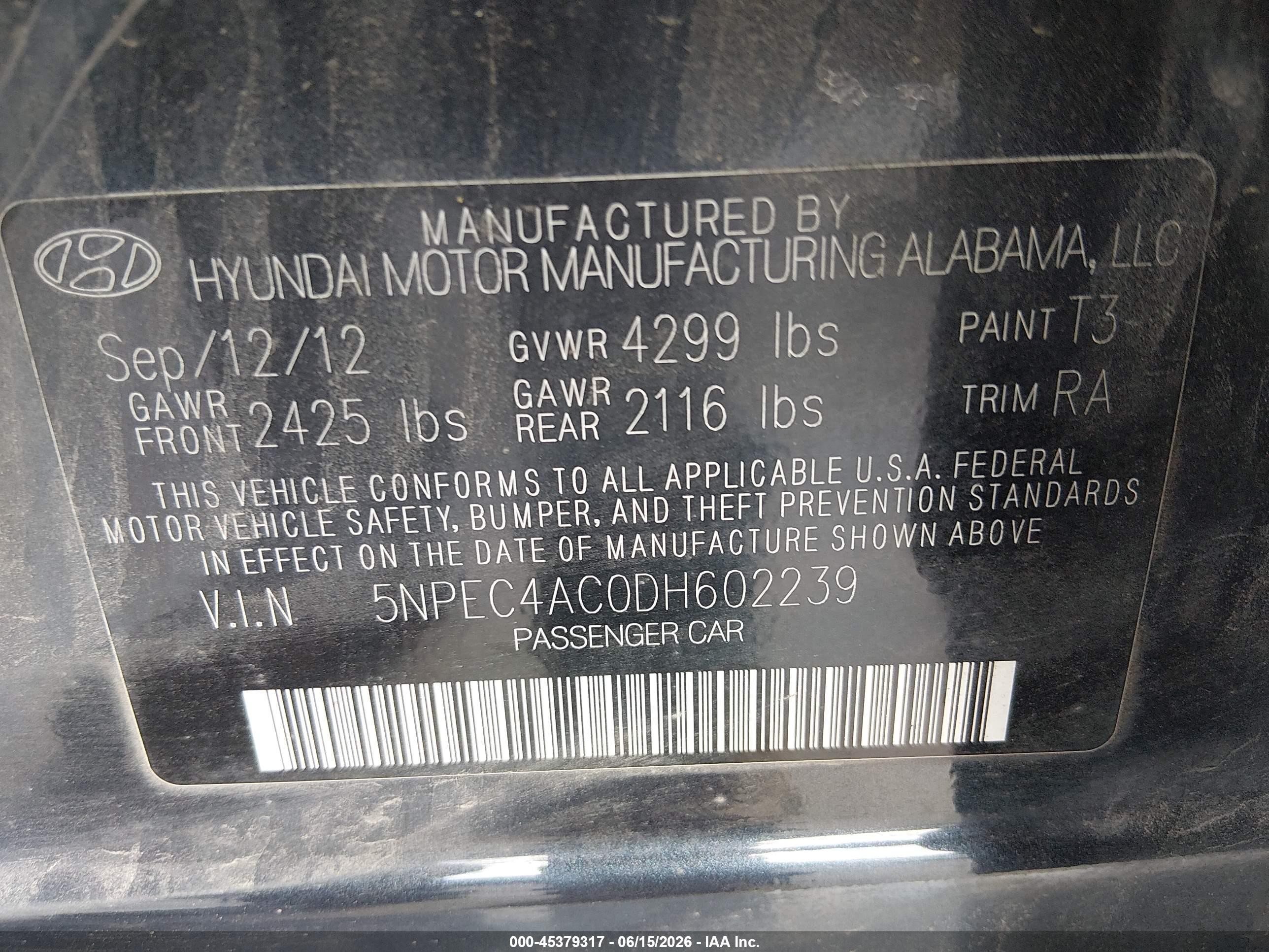 2013 Hyundai Sonata Limited Blue vin: 5NPEC4AC0DH602239