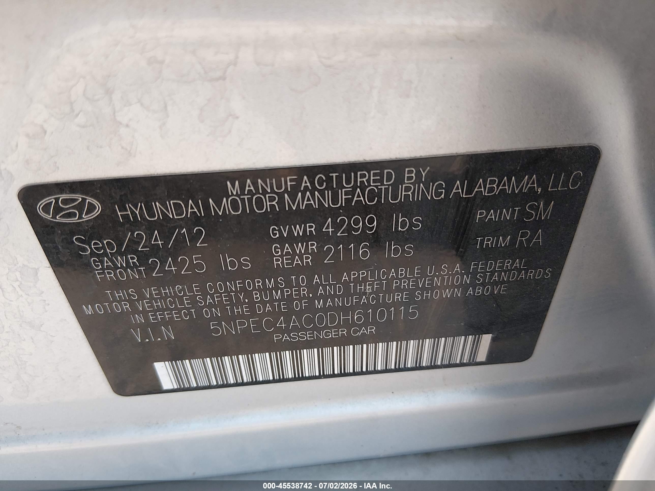 2013 Hyundai Sonata Se Silver vin: 5NPEC4AC0DH610115