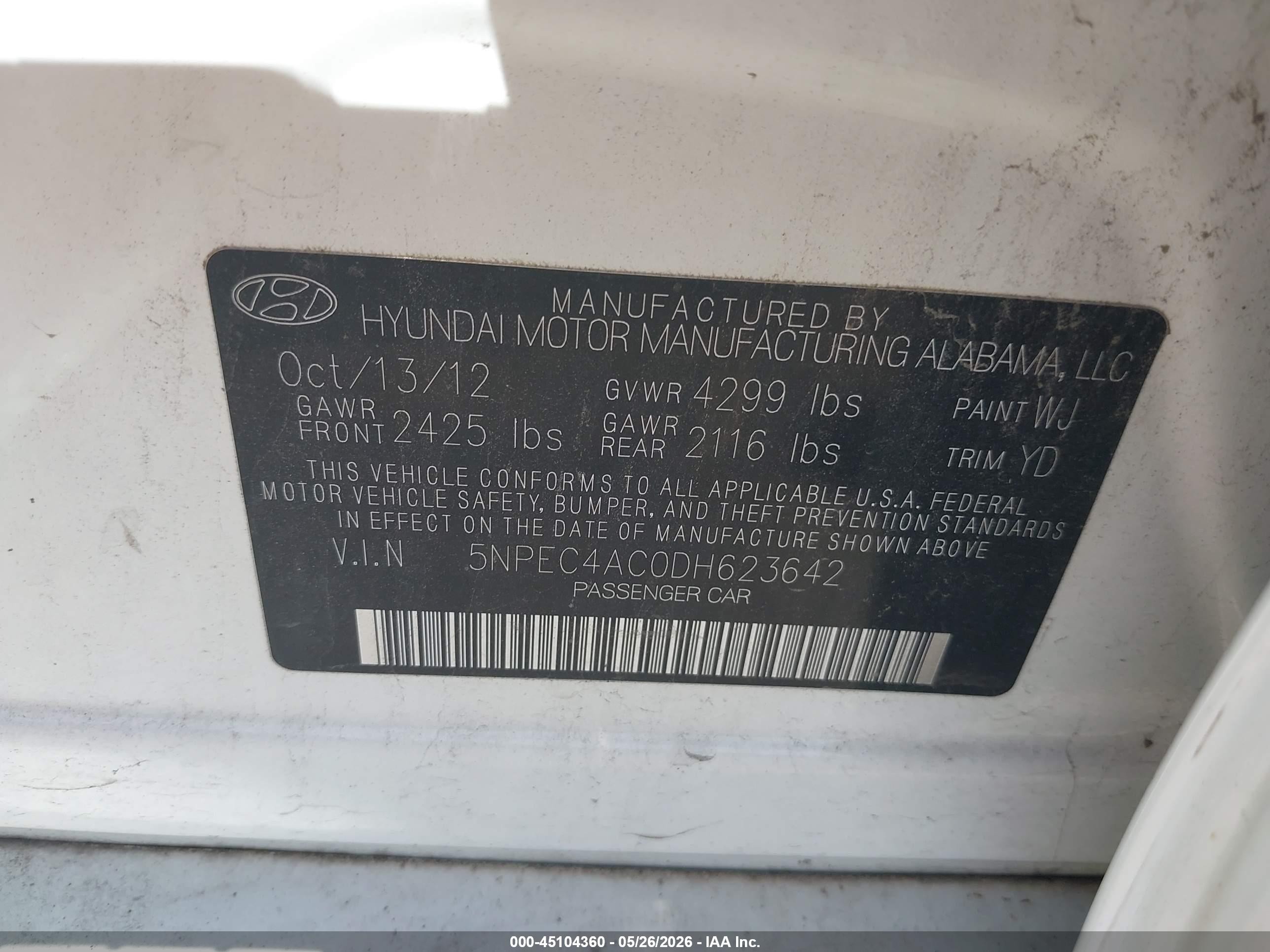 2013 Hyundai Sonata Limited Белый vin: 5NPEC4AC0DH623642