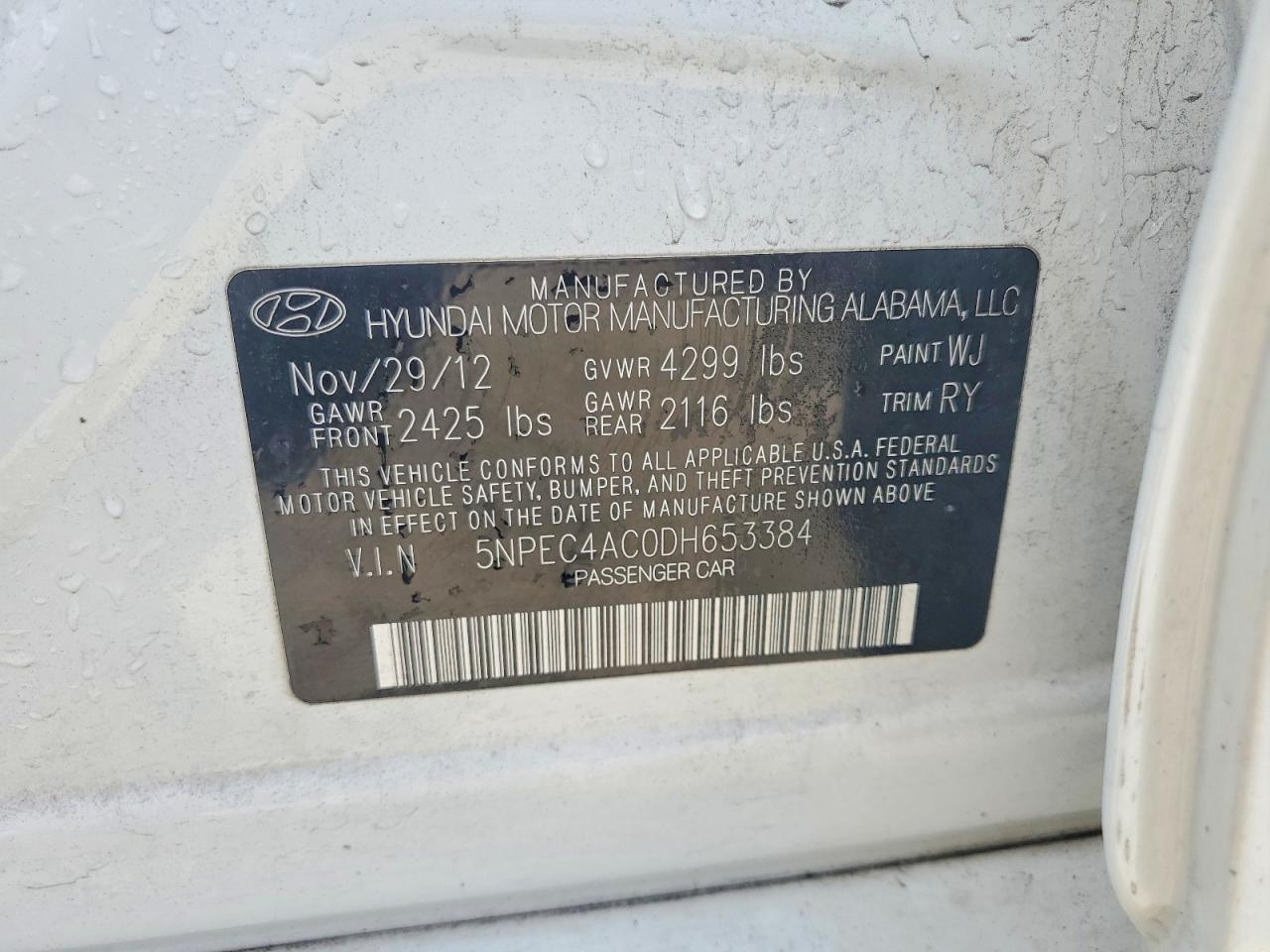 2013 Hyundai Sonata Limited White vin: 5NPEC4AC0DH653384