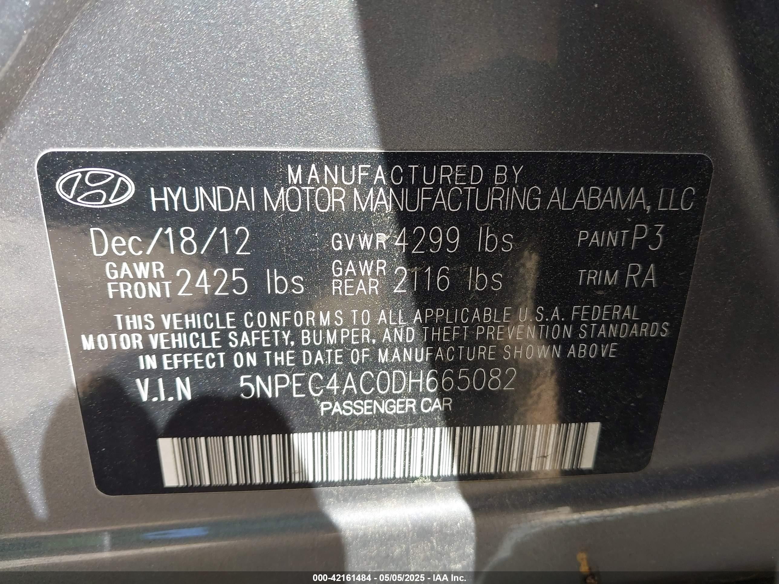 2013 Hyundai Sonata Se Gray vin: 5NPEC4AC0DH665082