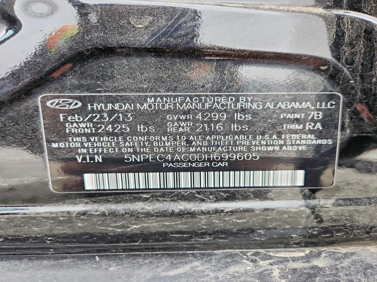 2013 Hyundai Sonata Limited Black vin: 5NPEC4AC0DH699605