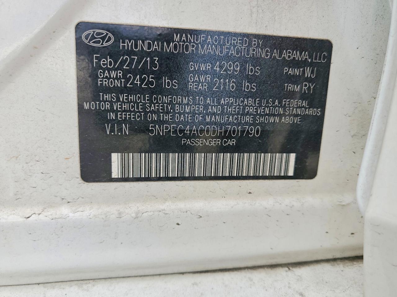 2013 Hyundai Sonata Se Белый vin: 5NPEC4AC0DH701790