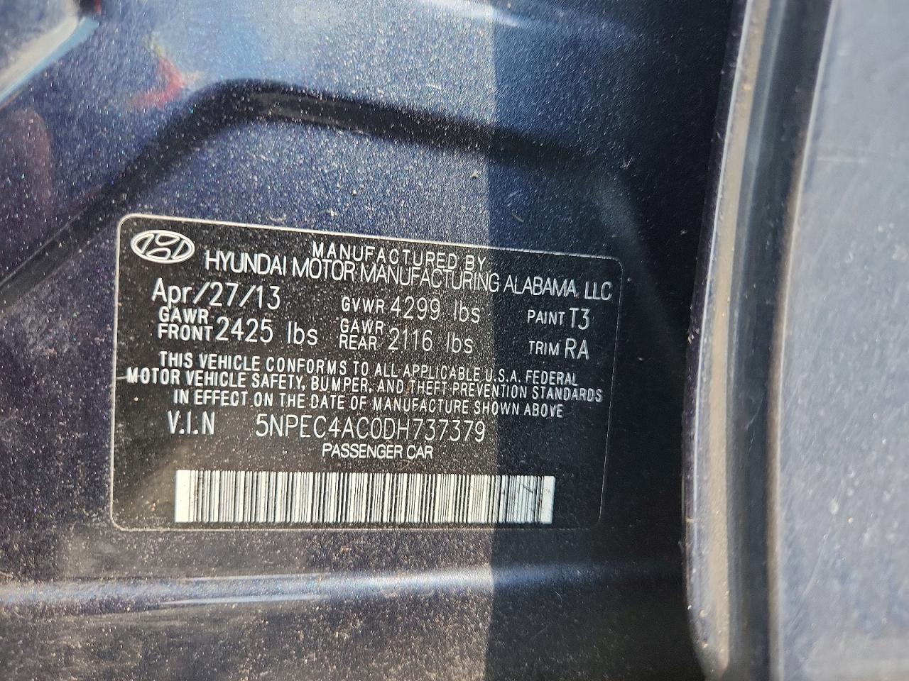 2013 Hyundai Sonata Se Blue vin: 5NPEC4AC0DH737379