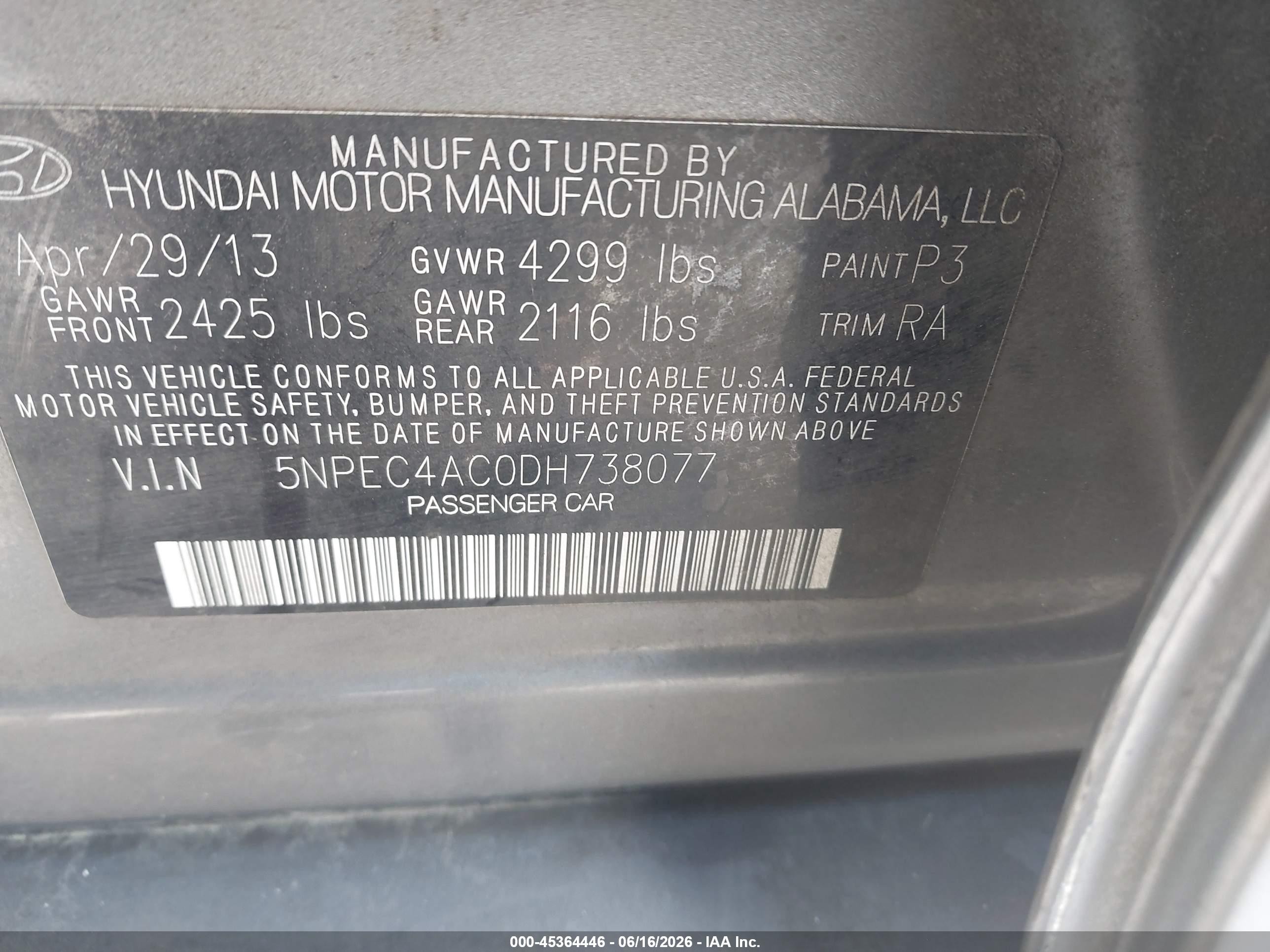 2013 Hyundai Sonata Se Gray vin: 5NPEC4AC0DH738077