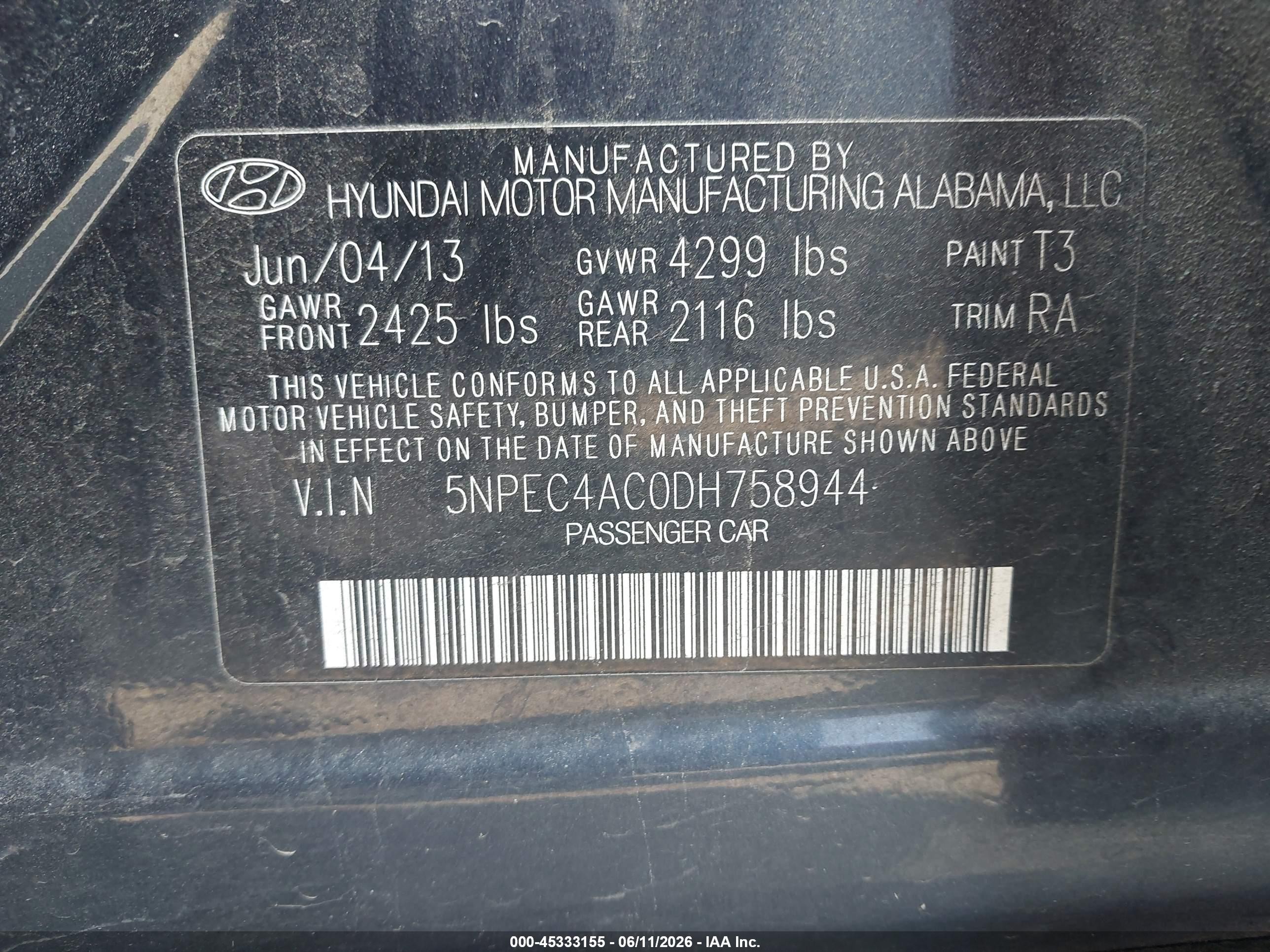 2013 Hyundai Sonata Se Dark Blue vin: 5NPEC4AC0DH758944