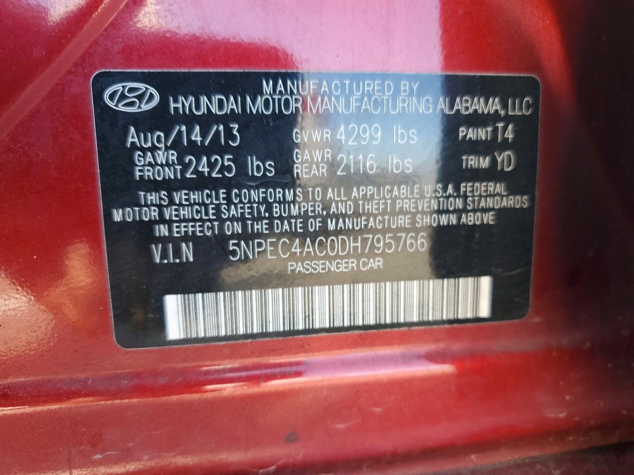 2013 Hyundai Sonata Красный vin: 5NPEC4AC0DH795766