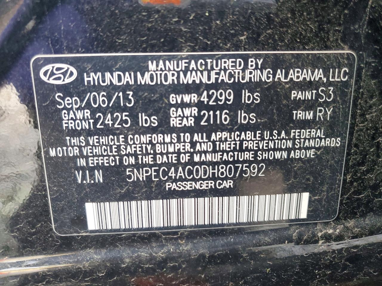 2013 Hyundai Sonata Se Black vin: 5NPEC4AC0DH807592