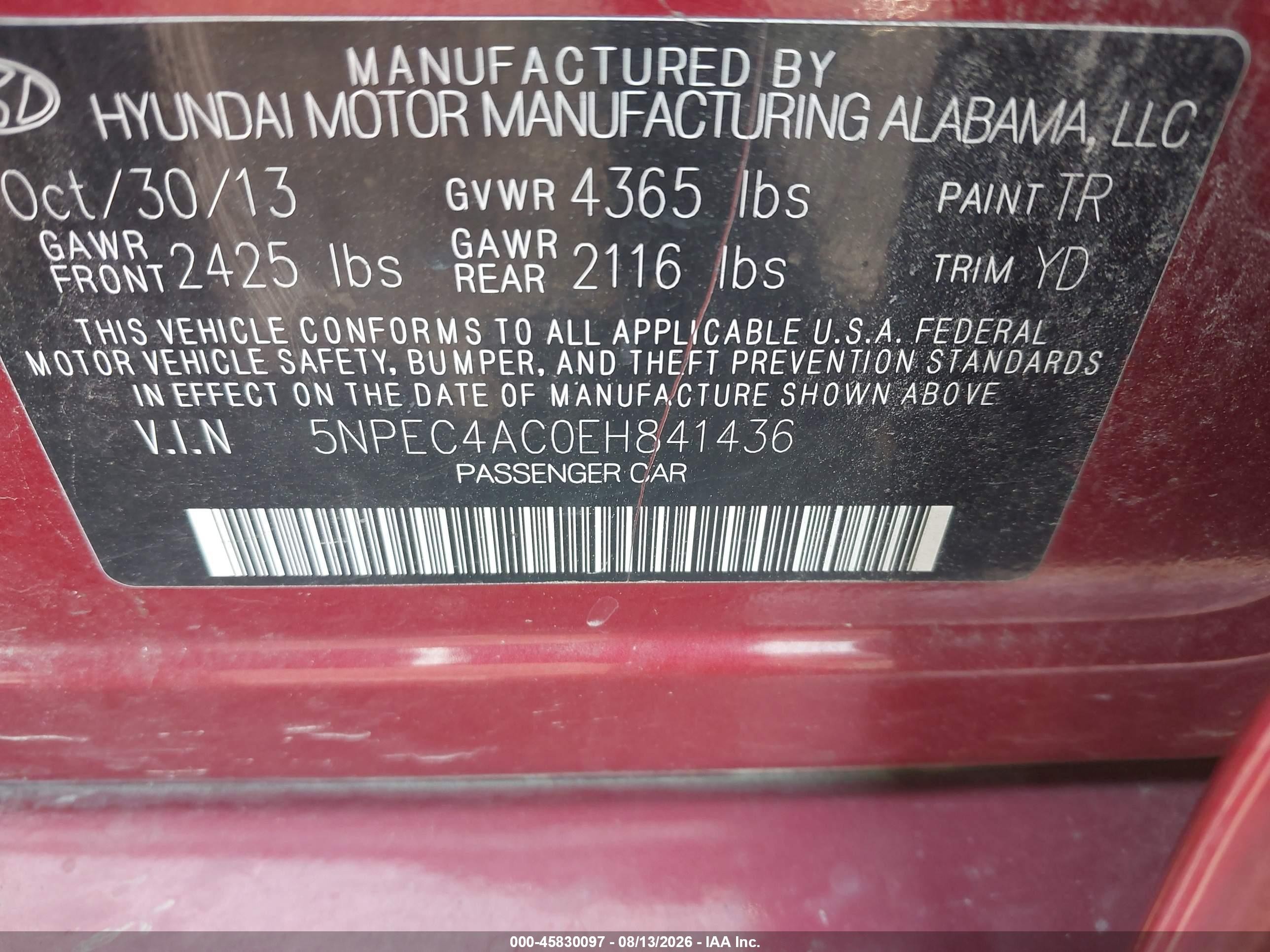 2014 Hyundai Sonata Limited Red vin: 5NPEC4AC0EH841436