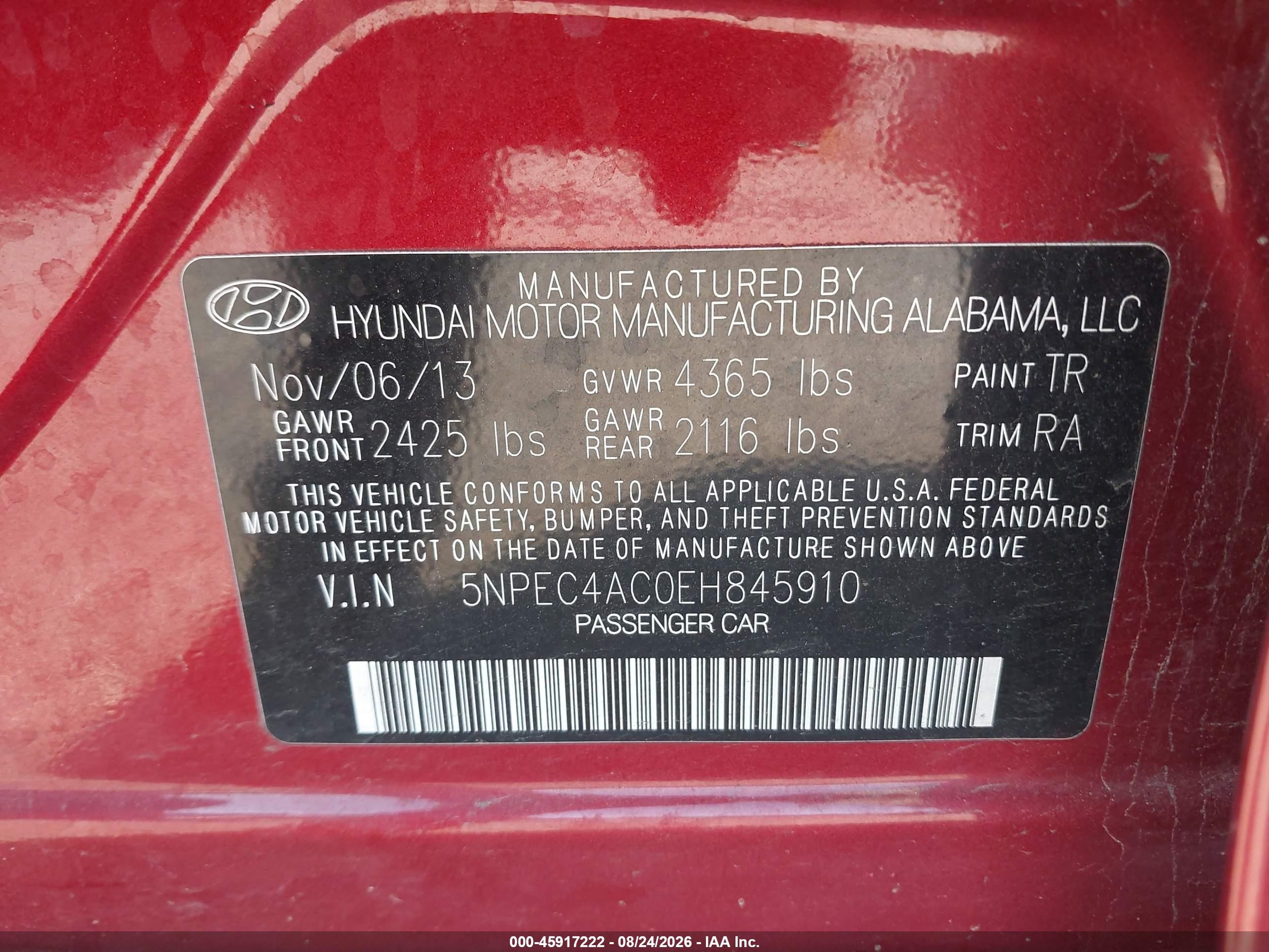 2014 Hyundai Sonata Limited Red vin: 5NPEC4AC0EH845910