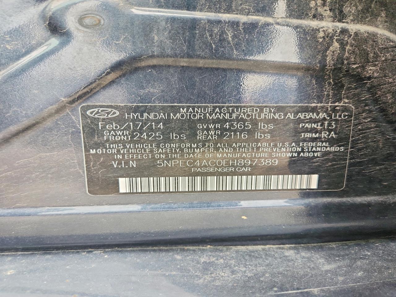 2014 Hyundai Sonata Limited Blue vin: 5NPEC4AC0EH897389