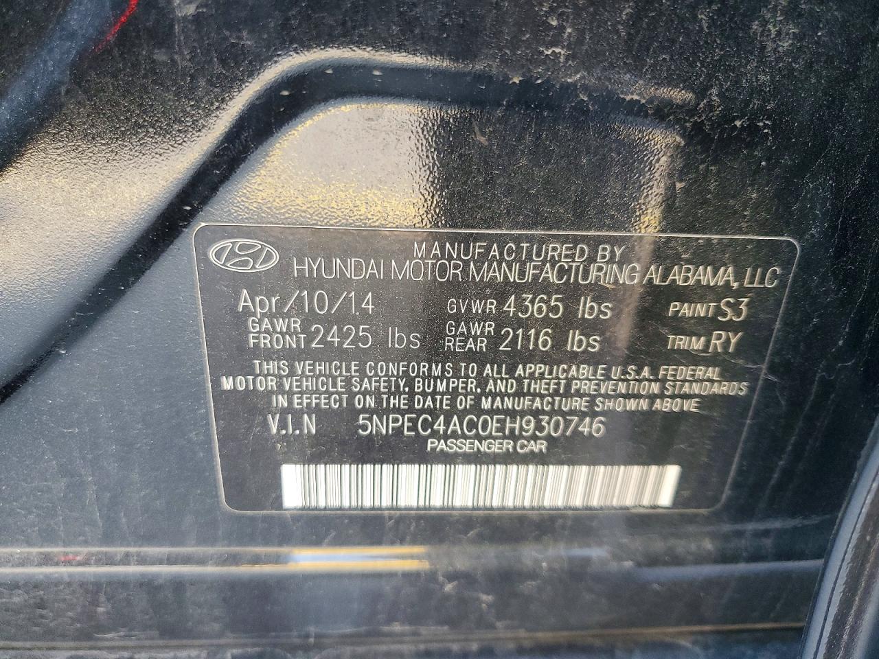 2014 Hyundai Sonata Se Black vin: 5NPEC4AC0EH930746