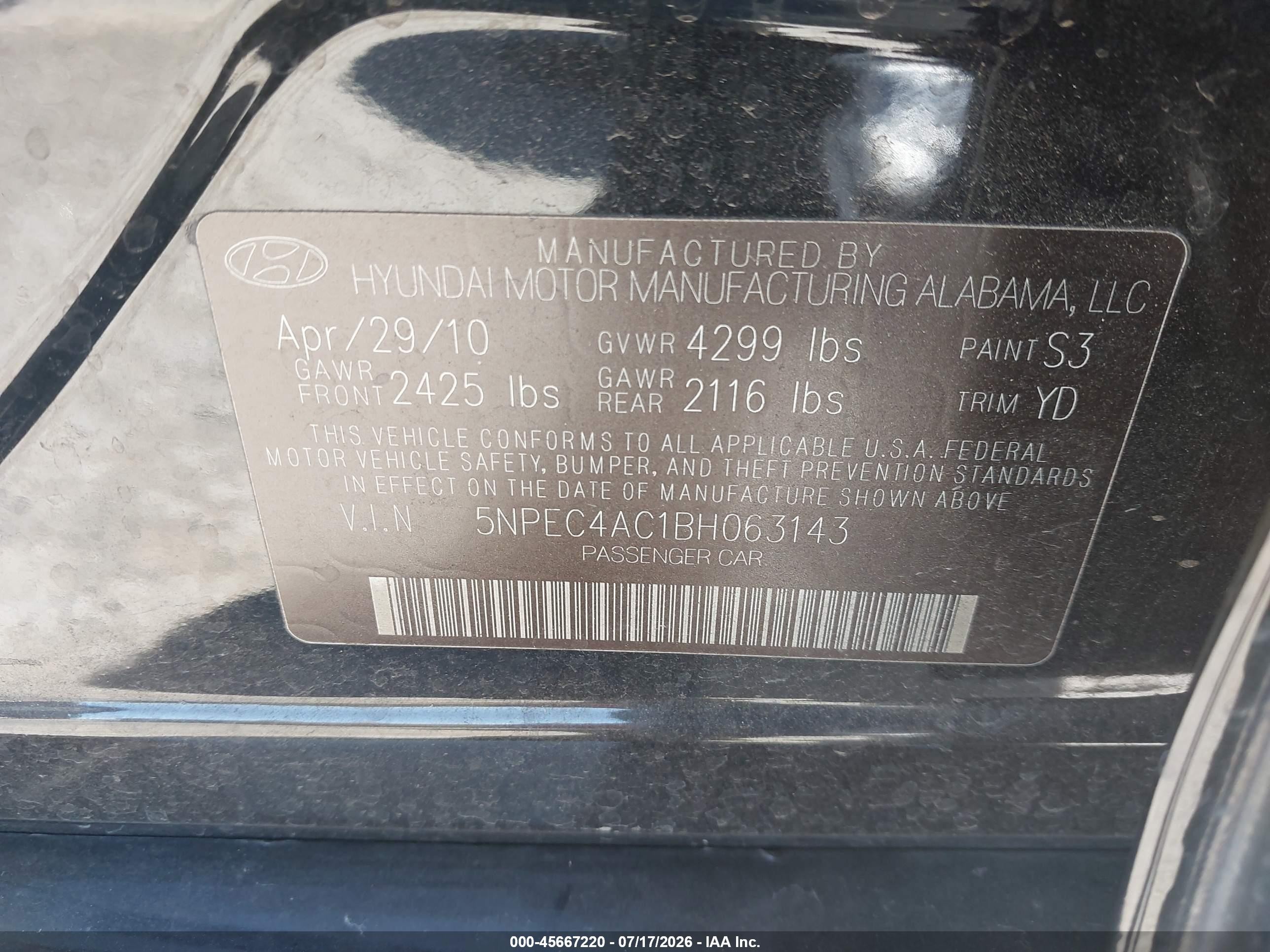 2011 Hyundai Sonata Limited Black vin: 5NPEC4AC1BH063143